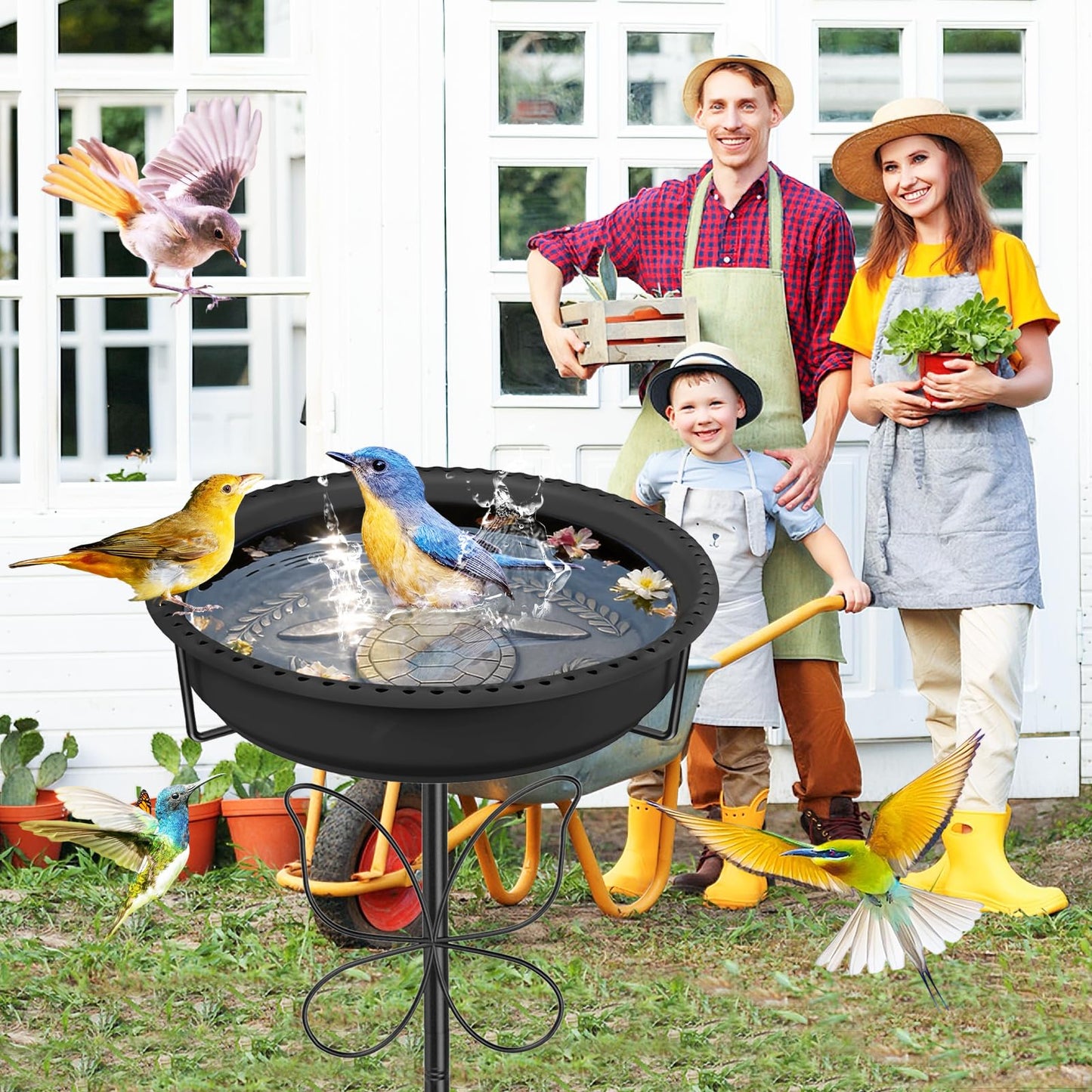 YOADEHOA Bird 37In Bath for Outside with Removable Bowl Metal Base, Freestanding Rust-Proof Birdbaths & Birdfeeder, Bird Baths Feeder Bowl for Outdoors Garden Patio Yard Lawn Decor (Black)