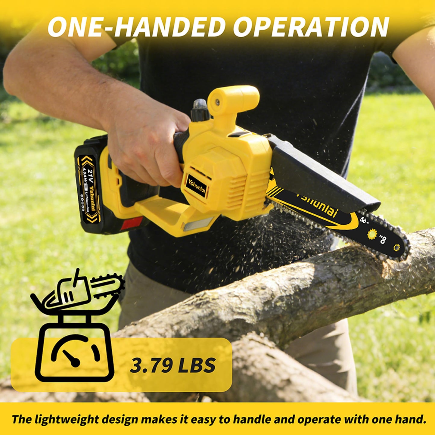 Yshunlai Cordless Mini Chainsaw 8 Inch & 6 Inch, Hand held Small Battery Powered Chain Saw with 2× 4000mAh Batteries, Brushless Electric Chainsaw for Tree Branch Trimming, Wood Cutting, Garden Work