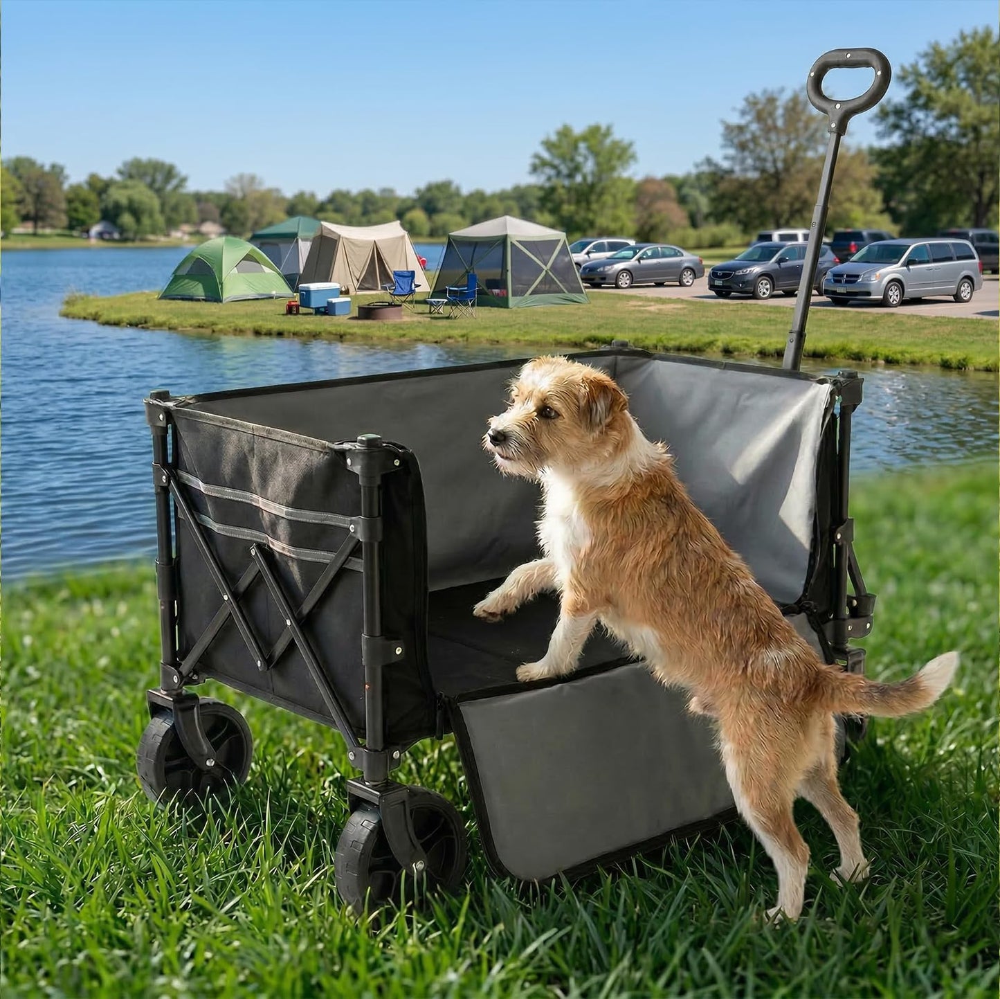 Overmont 3 in 1 Collapsible Wagon Cart - Ultra-Compact & Lightweight Foldable Wagon with All Terrain Wheels - 120L Folding Utility Wagon Portable for Grocery Camping Shopping Garden Sports