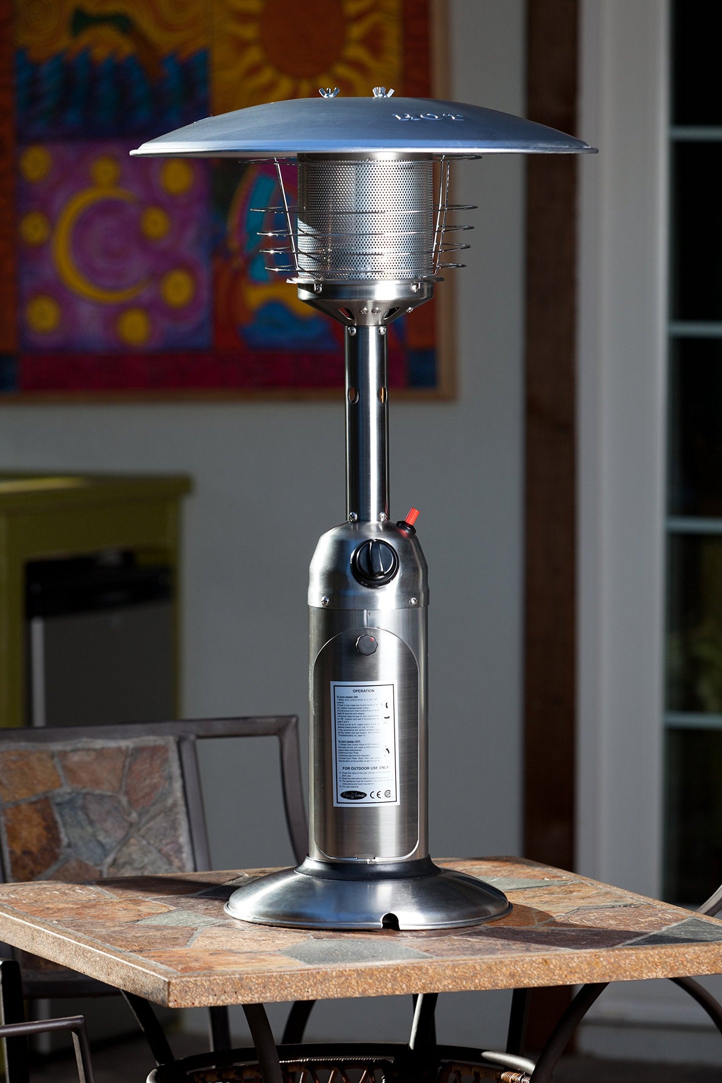 Fire Sense 60262 Portable Patio Heater Outdoor Tabletop Lightweight Propane 10,000 BTU Auto-Shutoff Valve CSA Approved - Stainless Steel