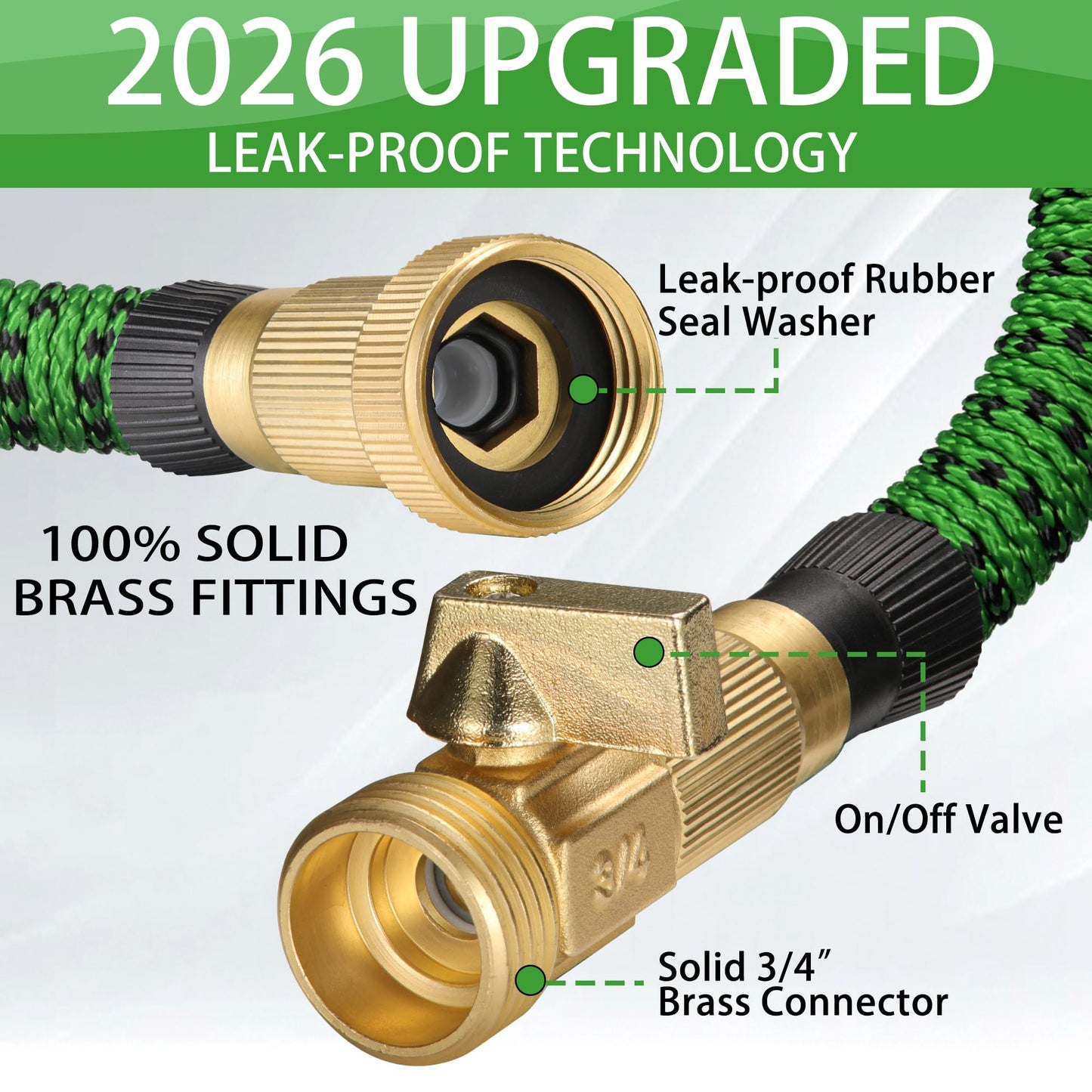50 ft Expandable Garden Hose -2026 Newly Upgraded Expanding Garden Hoses with 10 Function Spray Nozzle, Extra Strength Fabric, Leak-Proof, Lightweight, Kink-Free Flexible Retractable Hose(Green Black)