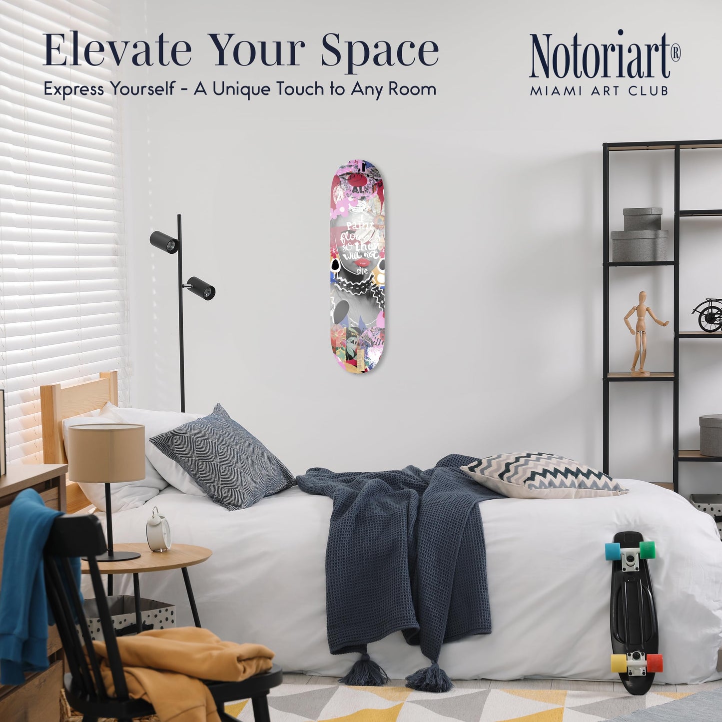 Notoriart Modern Abstracts Acrylic Wall Art Die-Cut Easy-to-Hang, 1 Panel 8" x 32", Paint Flowers Skateboard