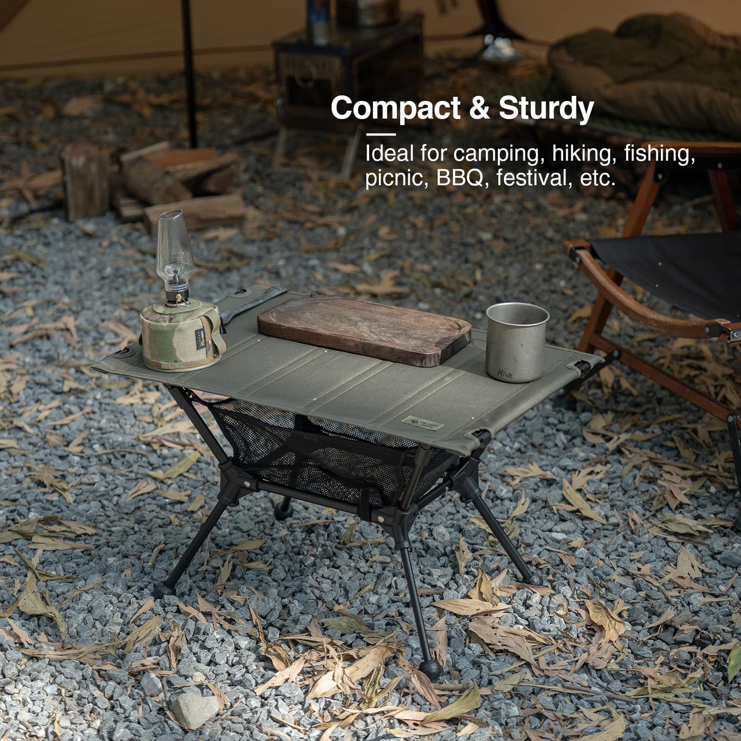 ONETIGRIS Dipper Camping Table, Lightweight Portable Folding Table with Mesh Storage Net, High/Low Options, Ideal for Camping, Hiking, Tailgating, Beach, Picnic, Travel, Backyard