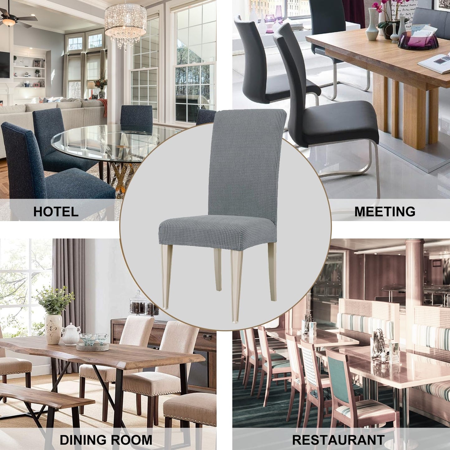 YSTELLAA Chair Covers for Dining Room Set of 4, Stretch Parson Chair Slipcovers Removable Washable Kitchen Chairs Seat Covers,Light Gray