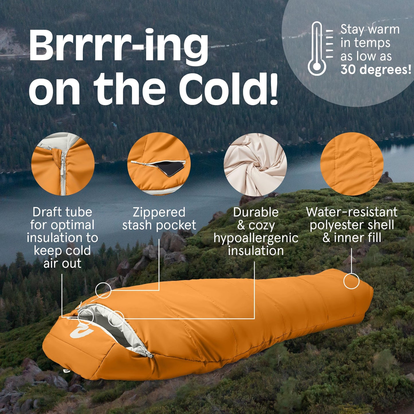 Retrospec Dream Mummy Sleeping Bag - 30°F Camping & Travel Essential Gear with Water - Resistant Shell & Synthetic Fill - Zippered Pocket & Stuff Sack