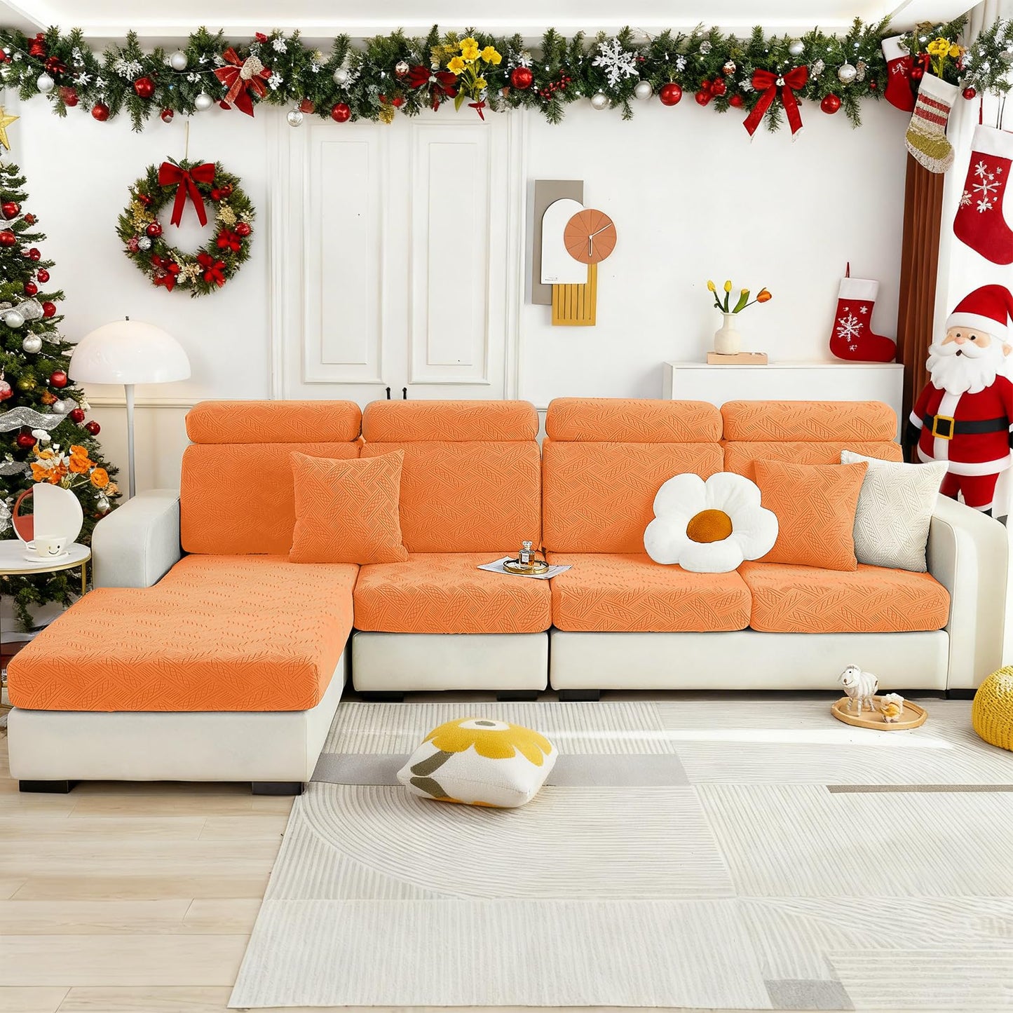 hyha Individual Couch Cushion Covers, Stretch Magic Sofa Seat Cushion Covers Washable, Dog Couch Sofa Slipcover for Pets, Kid with Elastic Bottom(Medium, Orange)