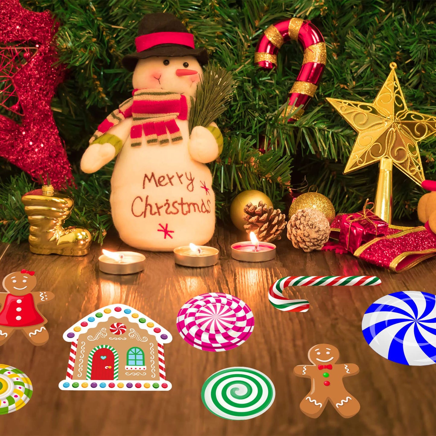 Funnlot 57PCS Peppermint Floor Decals Christmas Wall Stickers Decals Christmas Stickers Candy Wall Stickers for Candyland Decoration