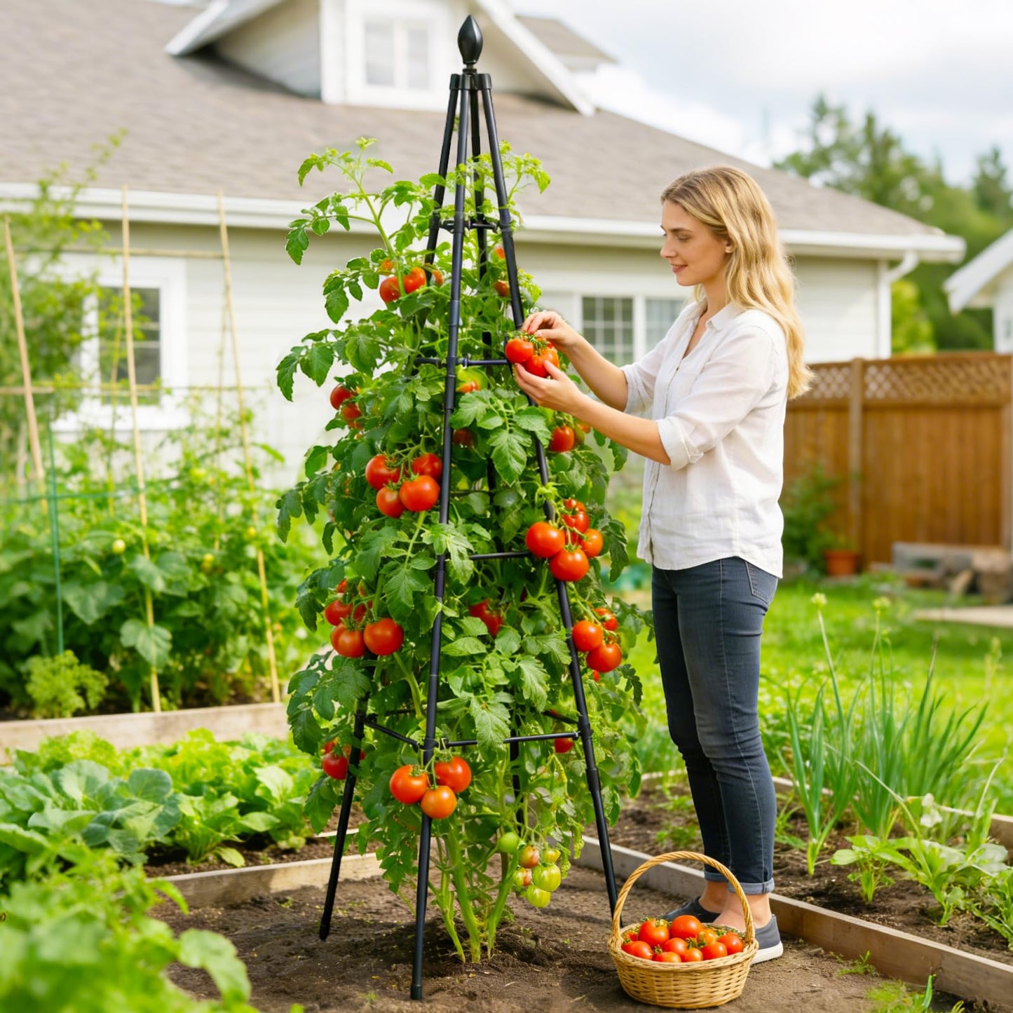 Adjustable Garden Trellis for Climbing Plants, 6FT Obelisk Plant Support Tower for Potted & In-Ground Vegetables, Tomatoes, Cucumbers, Vines - Easy Assembly, Indoor & Outdoor Use(2 Pack)