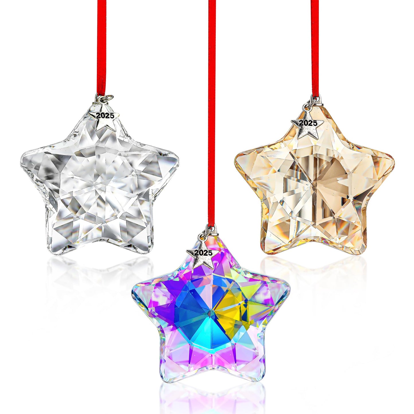 H&D HYALINE & DORA Glass Hanging Ornaments Crystal Star Set of 3 Star Christmas Tree Ornaments Crystal Sun Catcher Hanging for Christmas Party Decor