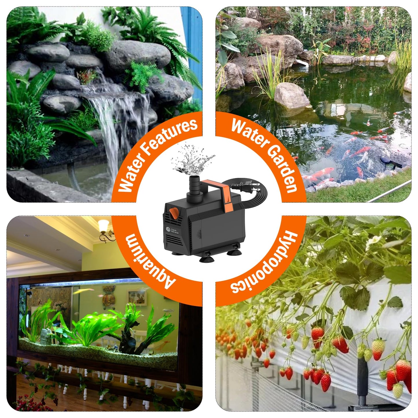 AquaMiracle 600GPH Aquarium Water Pumps (2270L/H, 35W) Fountain Pump Pond Pump Submersible Water Pump with Flow Control for Fountain, Waterfall, Statuary, Filtration, Water feature, Hydroponics