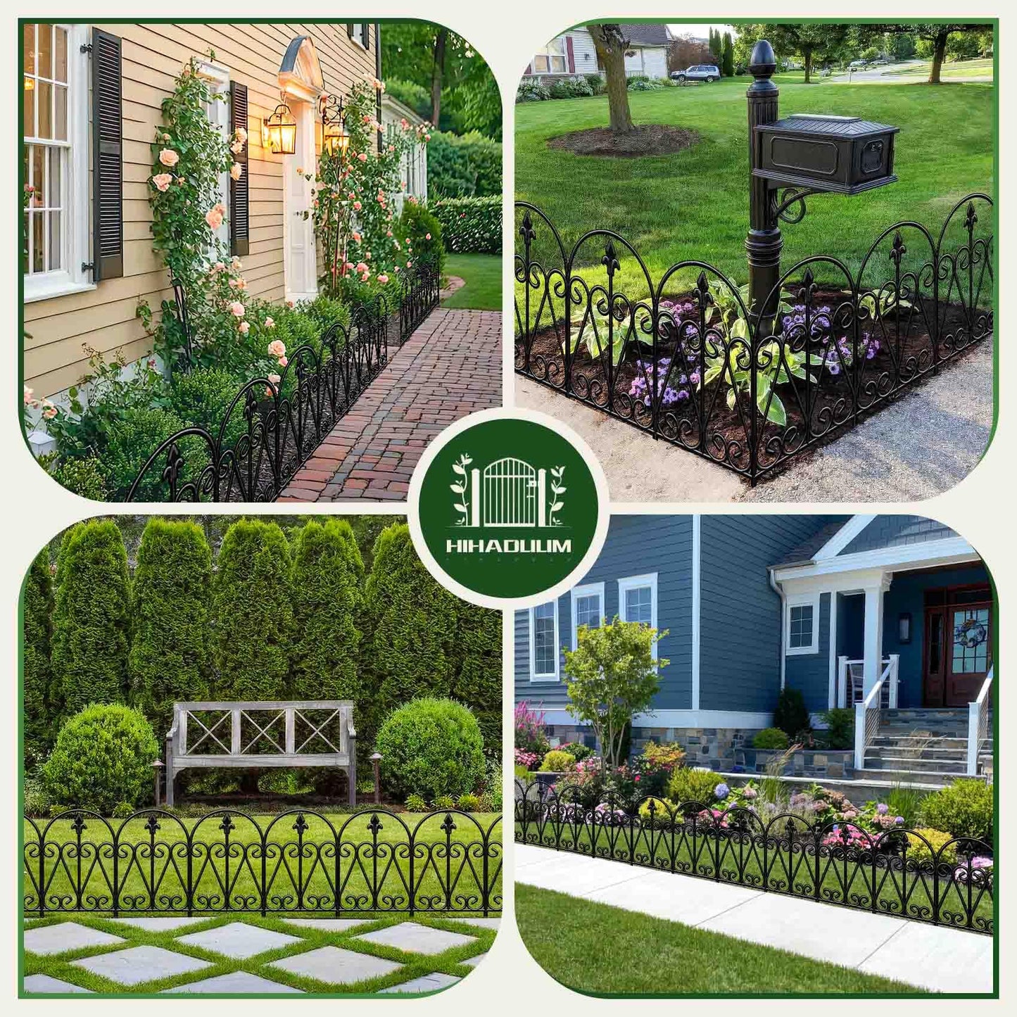 HIHADUUM 24.5in (H) x 10.8ft(L) Decorative Garden Fence, 10 Pack Heavy Duty No Dig Fence for Dogs, Metal Arched Garden Fencing Barrier Outdoor Fencing for Flower Beds, Patio & Yard Decor