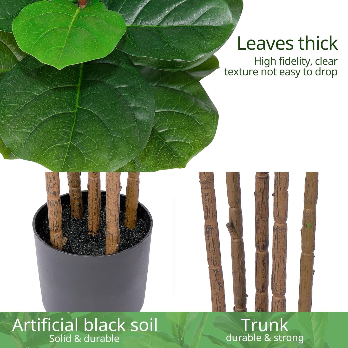Yepdin 2 Pack Fiddle Leaf Fig Tree - Artificial Ficus Tree with Tall Artificial Plants Large 69 Fiddle Leaves -Fake Trees for Indoor Outdoor Home Decor Living Room