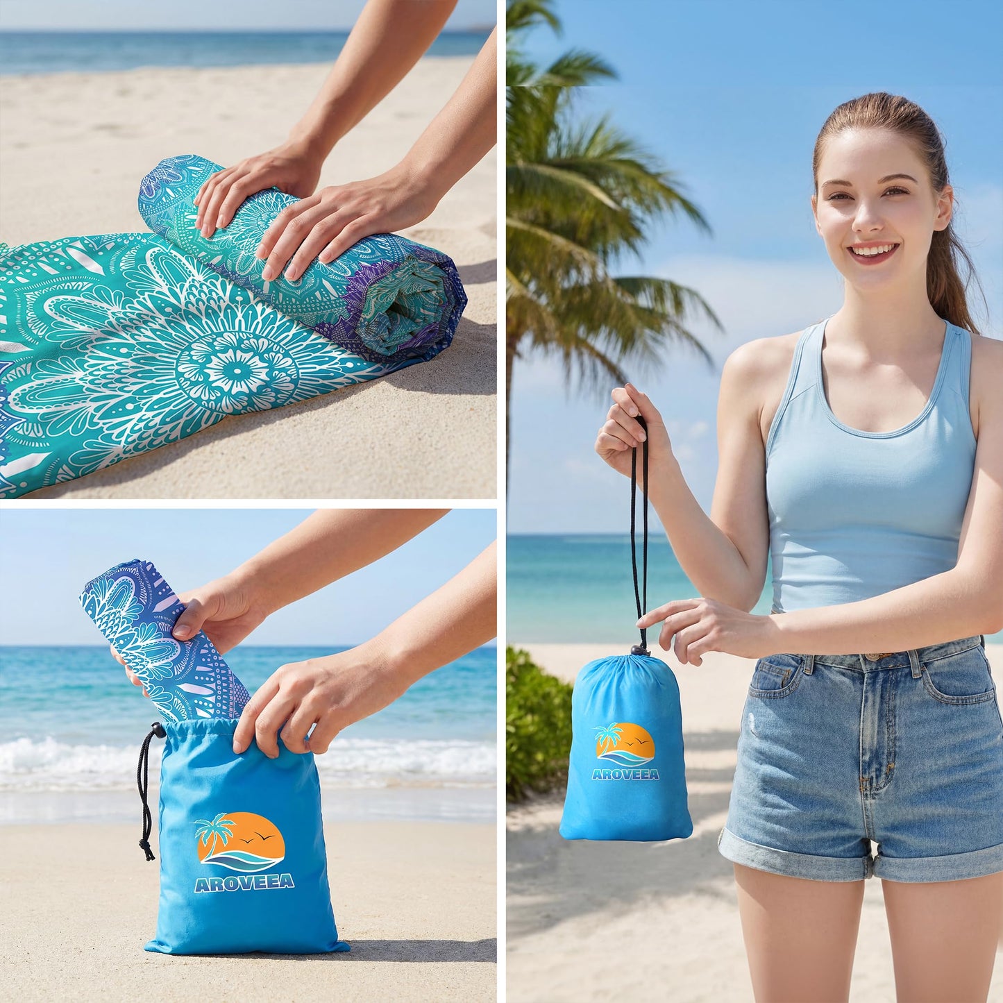Aroveea Beach Blanket Waterproof Sandproof 1-7 Adult Oversized 78'' × 110'' Lightweight Durable Compact Sand Free Beach Mat for Travel Camping Hiking Picnic Blanket Extra Large