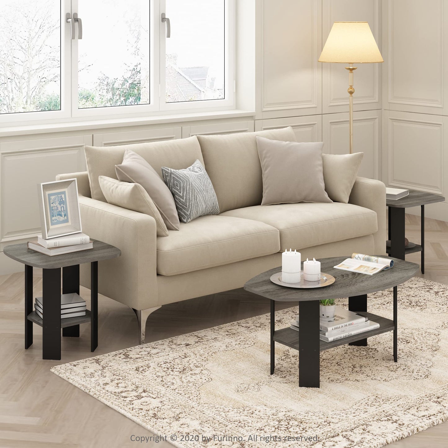 Furinno SIMPLE DESIGN Side Table Set of 2, 2-Tier Modern End Table with Soft Edges, Open Shelves Night Stand, Bedside Table, for Living Room, Bedroom, French Oak