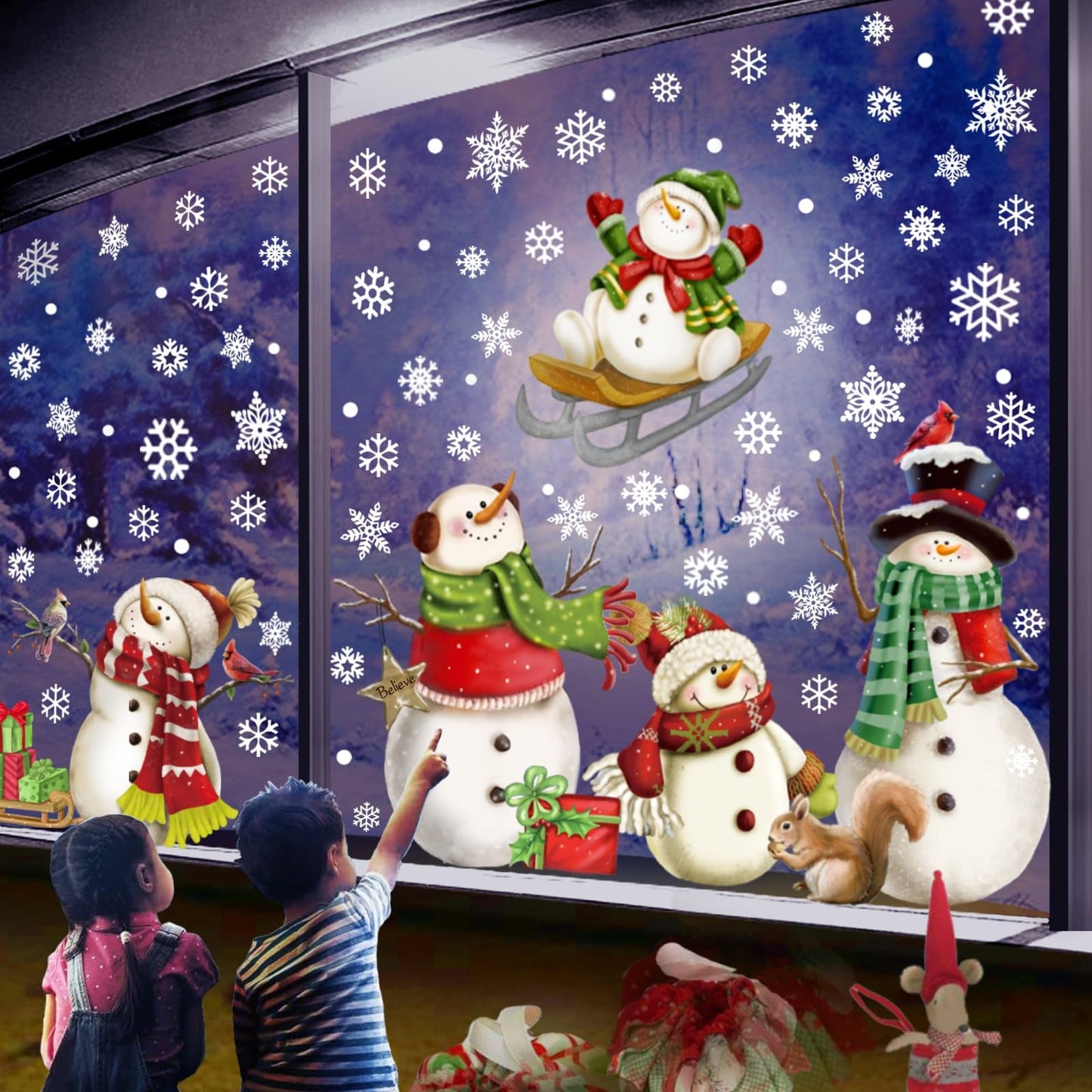 Christmas Snowflake Stickers,Snowman Window Decals,Window Stickers for Windows Glass,Winter Window Cling,Christmas Decorations Holiday,Christmas Window Clings (Snowman)