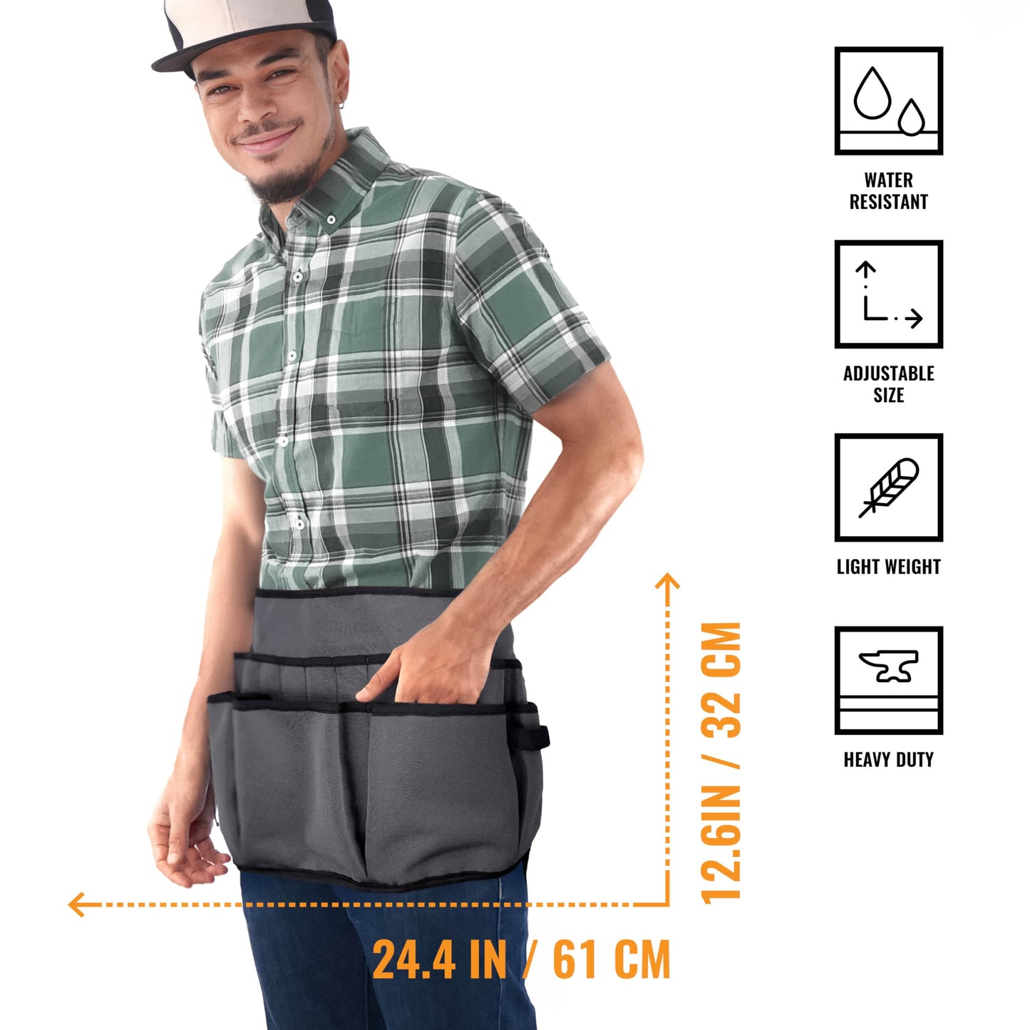Under NY Sky Tool Pouch - 12 Pockets, 2 Loops, 1 Hammer Loop - Heavy Duty Oxford Canvas - Tool Belt Apron Adjustable for Men, Women - Mechanic, Shop, Electrician, Gardener, Makers (Tool Belt Gray)