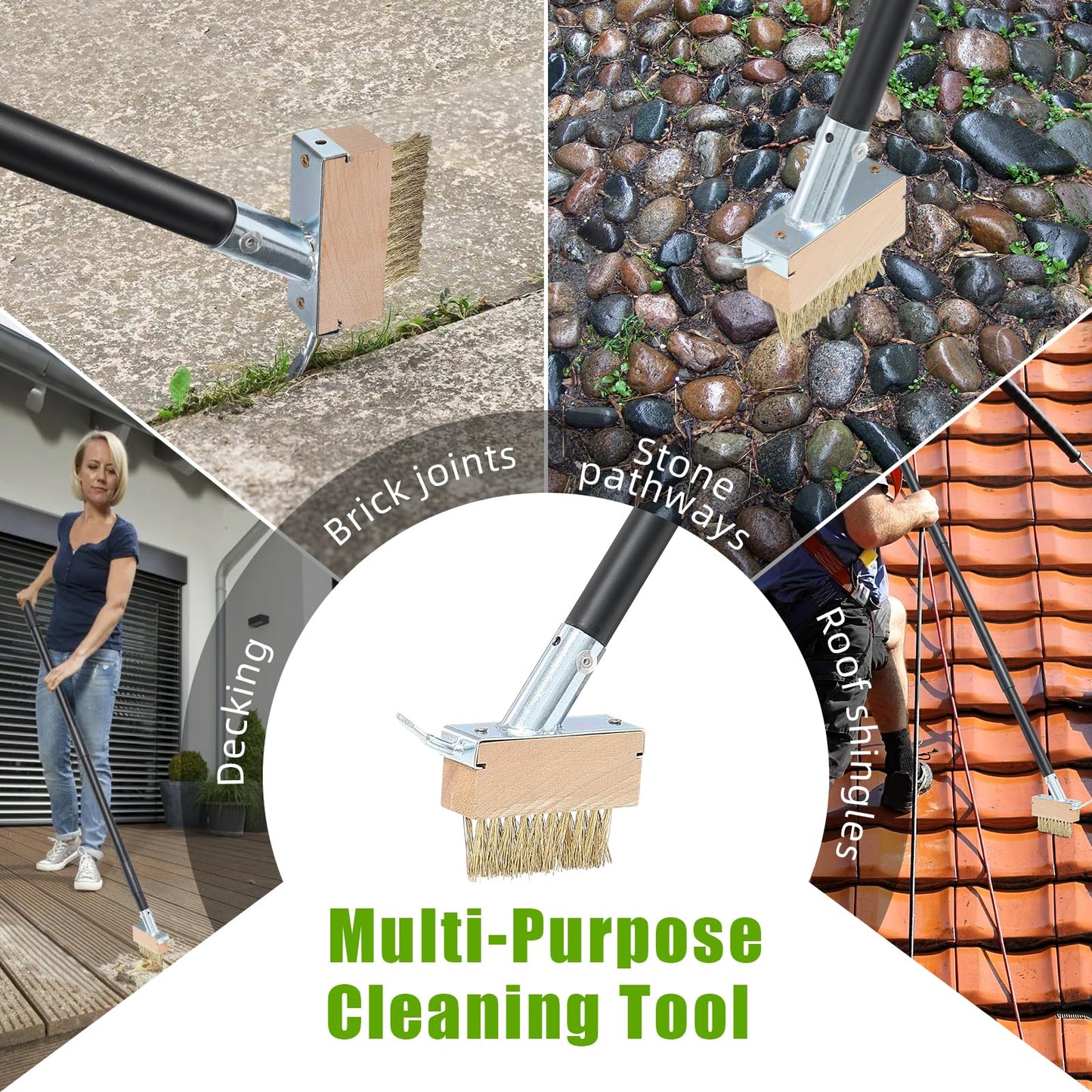 DEROFIT Crack Weeder Moss Remover Brush with 45 inch Handle,Manual Crevice Weeding Tool Stand Weed Puller Grout Brush for Deck,Patio,Sidewalk, Walkway,Driveway, Paving,Crevice Cleaning Tool