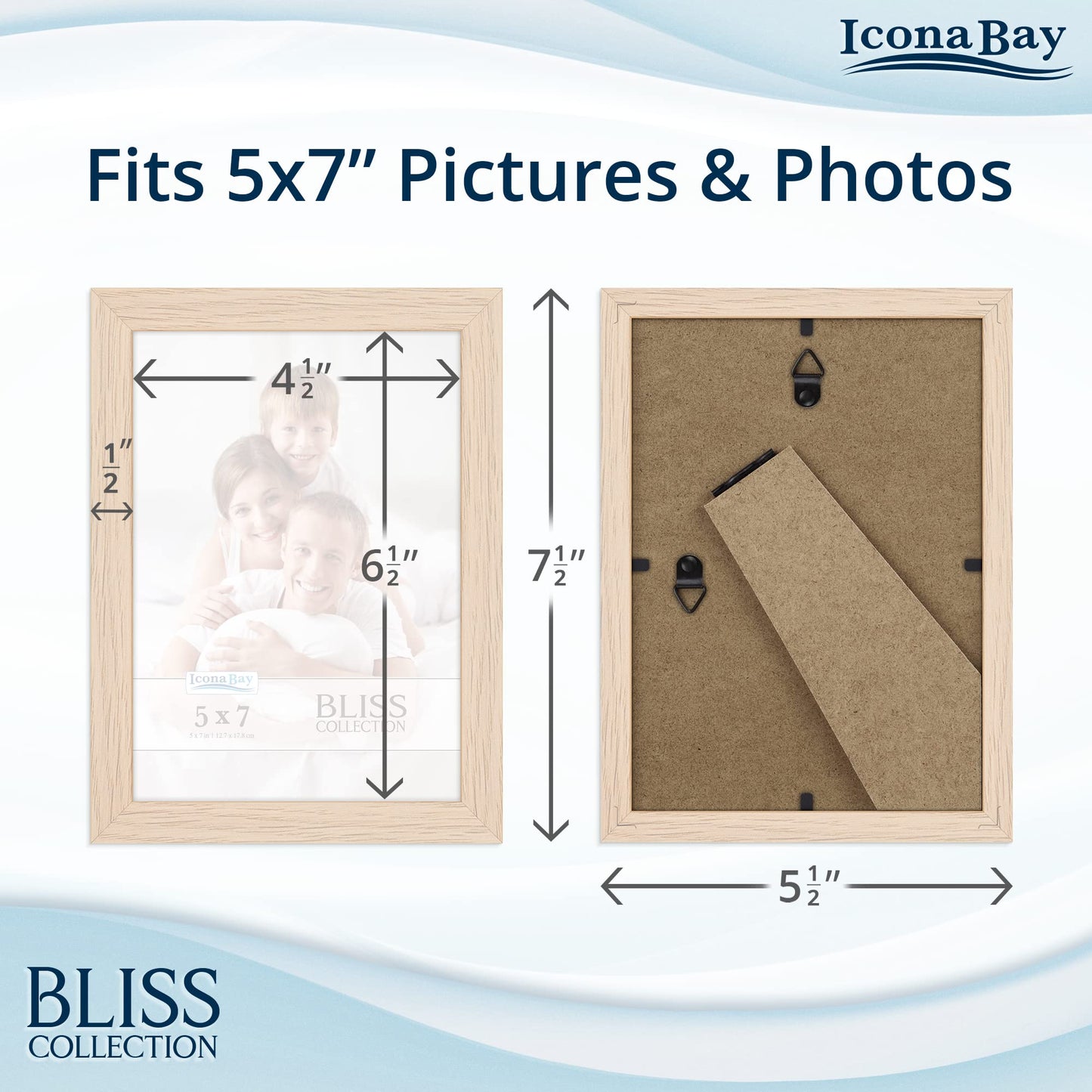 Icona Bay - 5x7 Light Oak Picture Frame - Modern Style Engineered Wood Frame - Table Top or Wall Mount - Bliss Collection