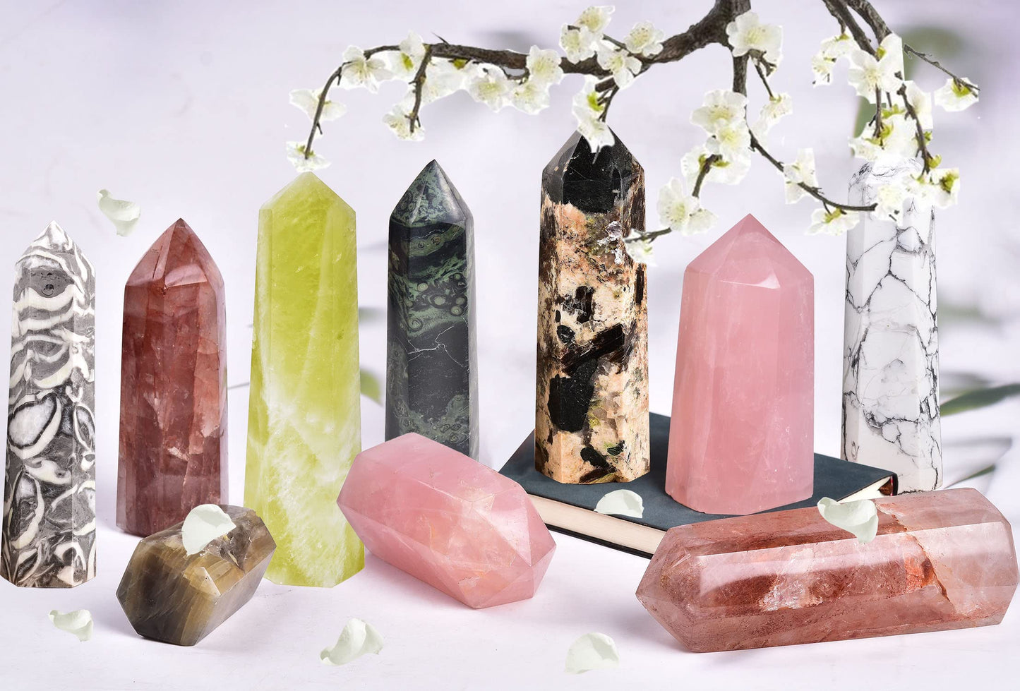 AMOYSTONE Large Lemon Quartz Tower Healing Crystal Obelisk Wand 6 Faceted Reiki Meditation Stone 0.6-1.1 LBS