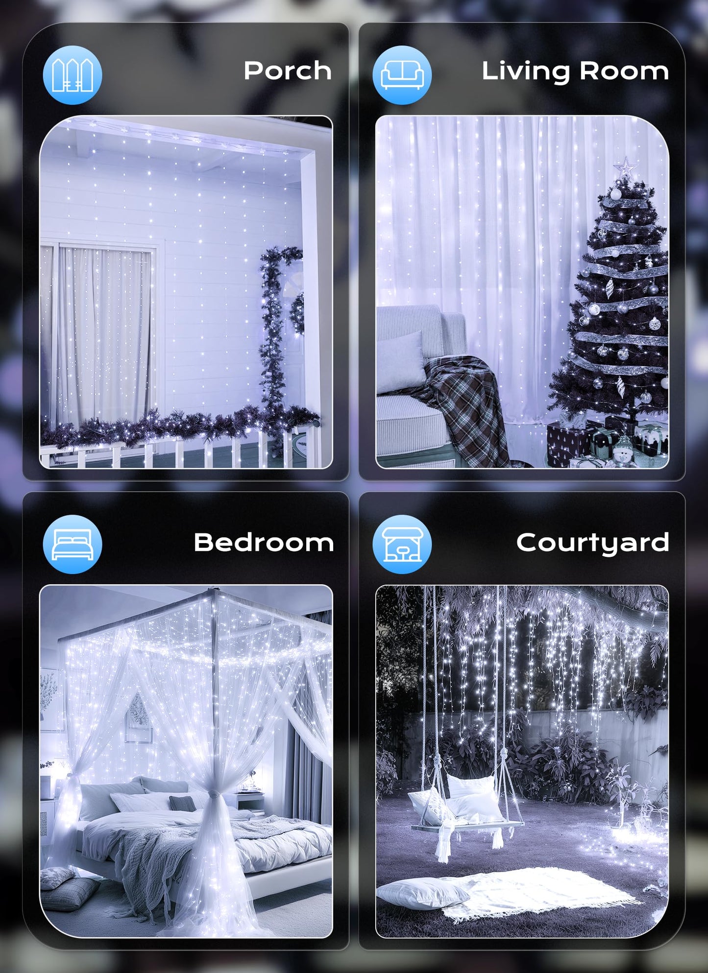 Brightown 300 LED Fairy Curtain Lights, 9.8ft x 9.8ft String Lights, USB Plug in 8 Lighting Modes Christmas String Hanging Lights with Remote for Bedroom Indoor Outdoor Party Xmas White 1 Pack