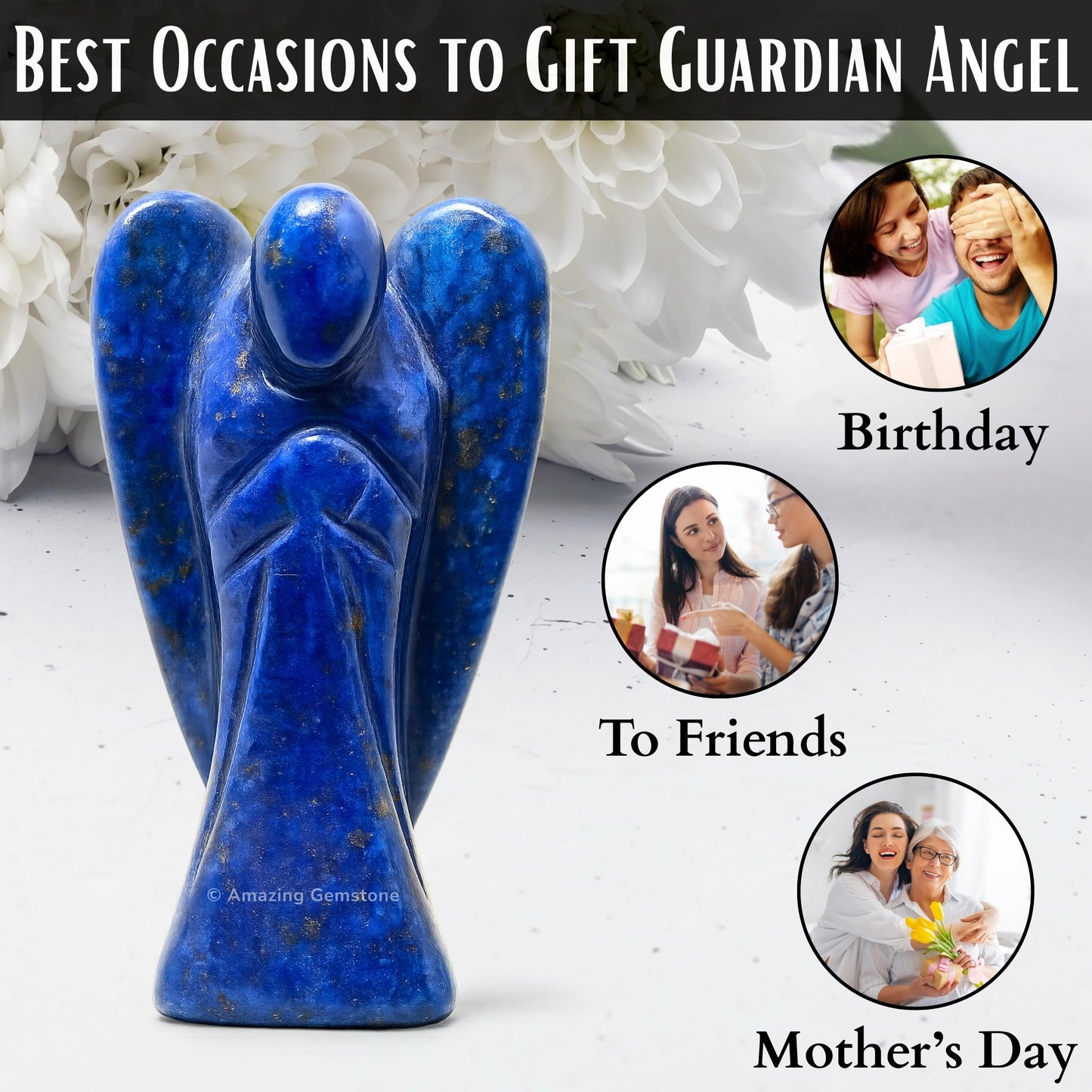 Amazing Gemstone Lapis Lazuli Angel - Lapis Lazuli Crystal Angel and Pocket Guardian Angel Crystal Figurines (3 inches)