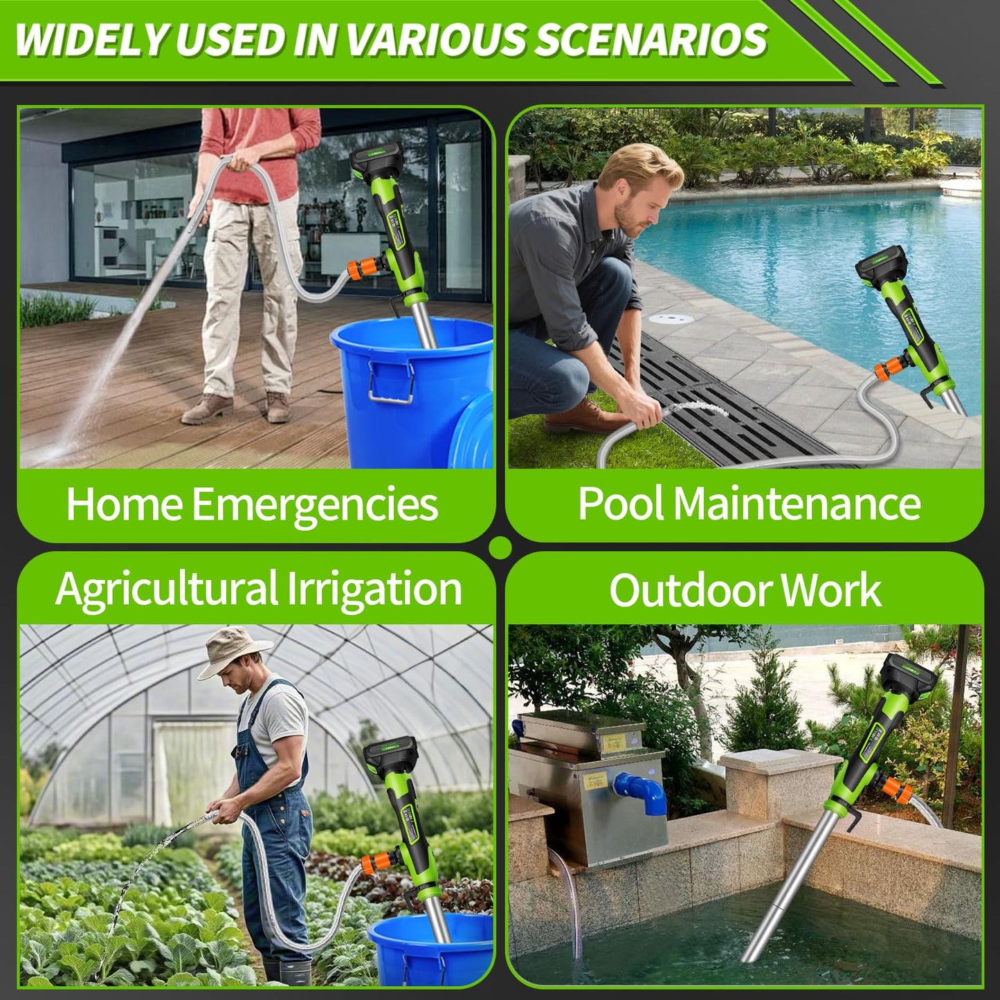 Cordless Stick Water Transfer Pump, Stick Transfer Pump 4.0Ah 21V Battery Powered Portable Water Pump, 720GPH, 33FT Head, Stick Pump Utility with 3/4" Outlet, for Pool/Garden/Rain