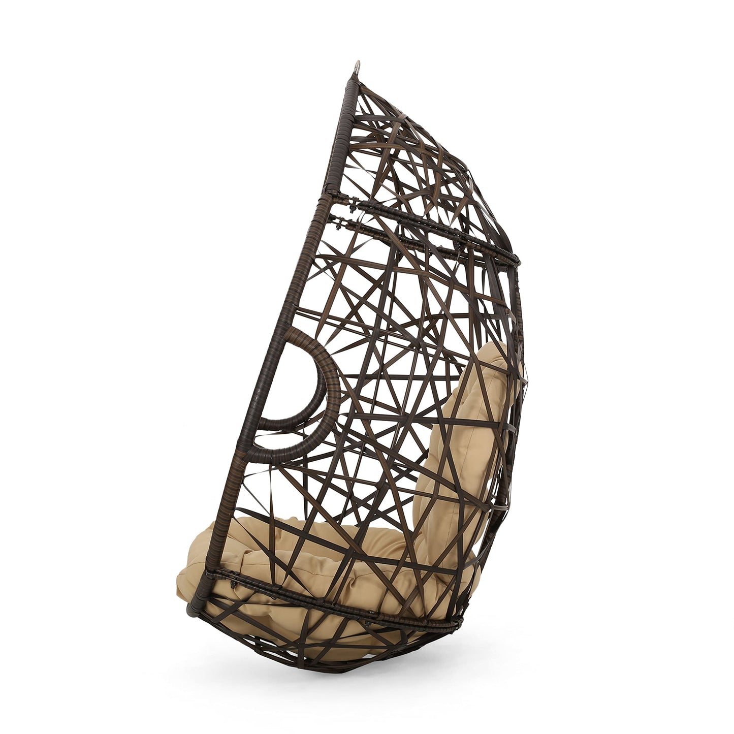 Christopher Knight Home Isaiah Indoor/Outdoor Wicker Tear Drop Hanging Chair (Stand Not Included), Multi-Brown and Tan