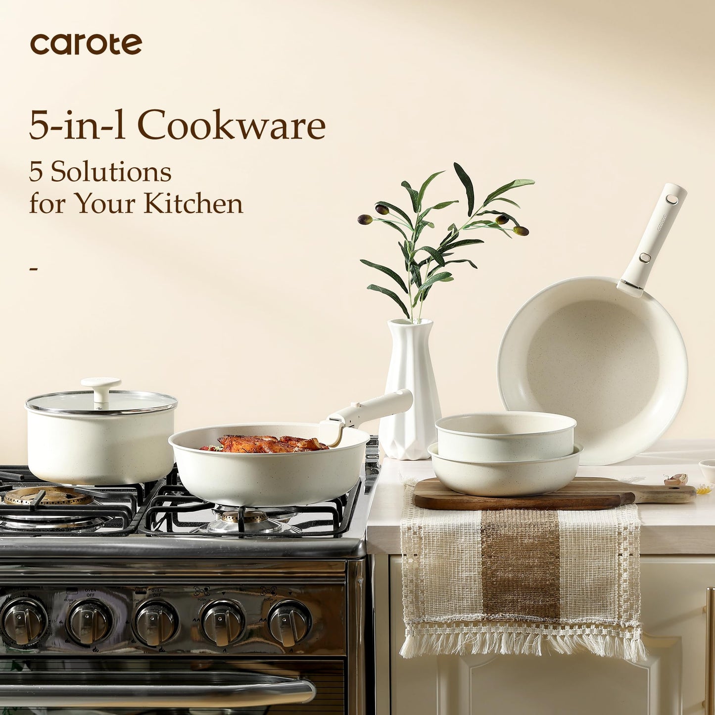 CAROTE 19pcs Pots and Pans Set, Nonstick Cookware Set Detachable Handle, Induction Kitchen Cookware Sets Non Stick with Removable Handle, RV Cookware Set, Oven Safe