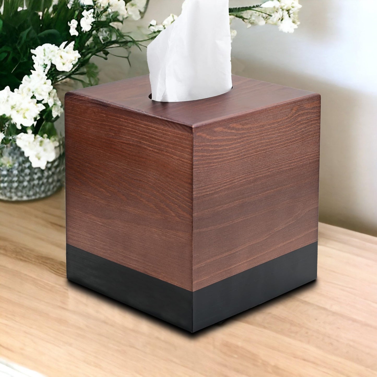 Chicvilla Tissue Box Cover Square, Wooden Tissue Box Holder with Slide-Out Bottom, Wooden Tissue Box Cover Cube for Bathroom, Bedroom, Dinner Table, 5.5 x 5.5 x 6.1 inches, Pine Wood