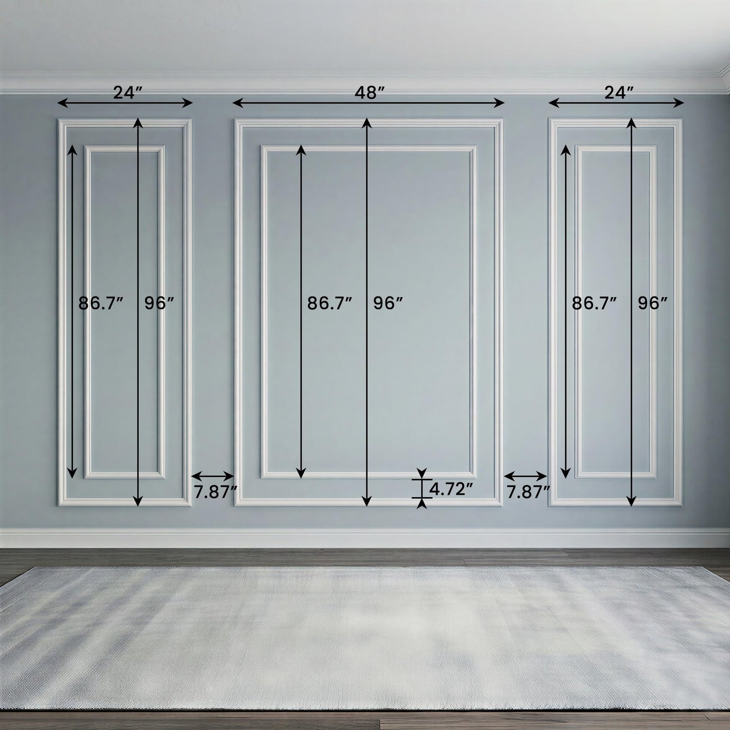 SMARTSTANDARD Wall Molding Panels, Pre Cut Wainscoting Panels for Interior Living Room Bedroom Decor, Paintable PS Wall Molding for Accent Wall, 3 Set Bilinear Frame, Adhesive Installation