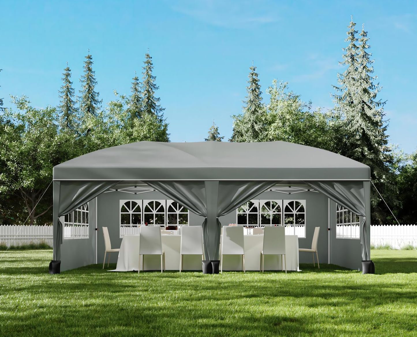 10x20FT Pop Up Wedding Party Tent with 6 Sidewalls, Heavy Duty Commercial Outdoor Canopy Gazebo, All Season Wind & Waterproof with Storage Bag, Gray