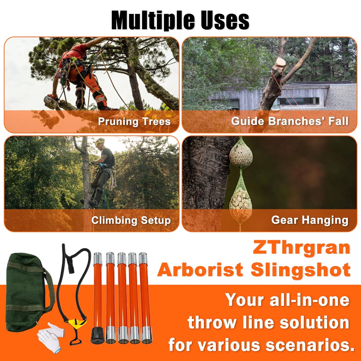 ZThrgran Arborist Slingshot Throw Line Rope Launcher, 150FT Throwing Height Portable Arborist Rope Launcher for Tree Work & Rope Placement