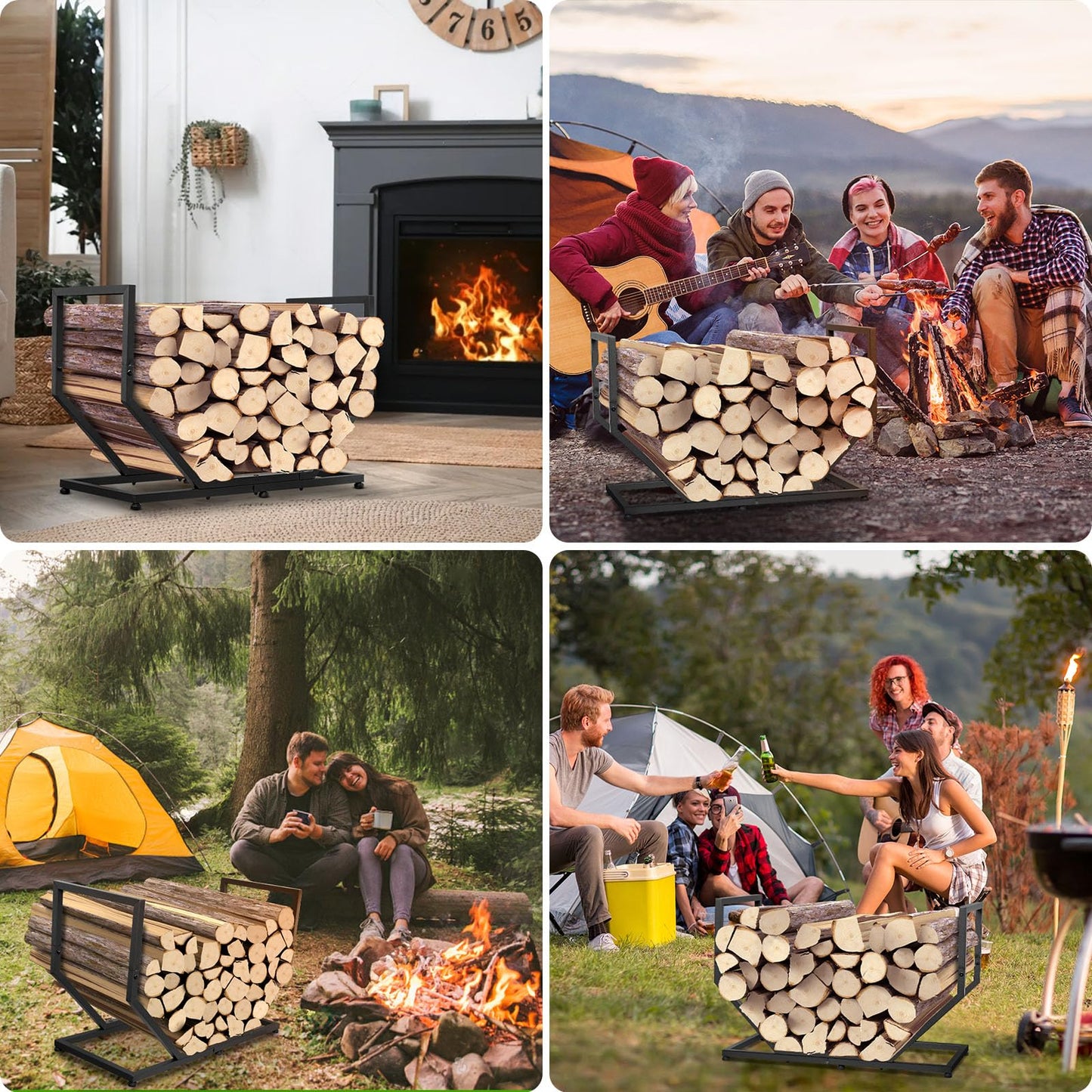 YENGOTH Firewood Rack Outdoor Indoor,31 Inch Firewood Holder,2.58ft Heavy Duty Metal Firepace Log Holder,Wood Storage Rack With Adjustable Feet,Black