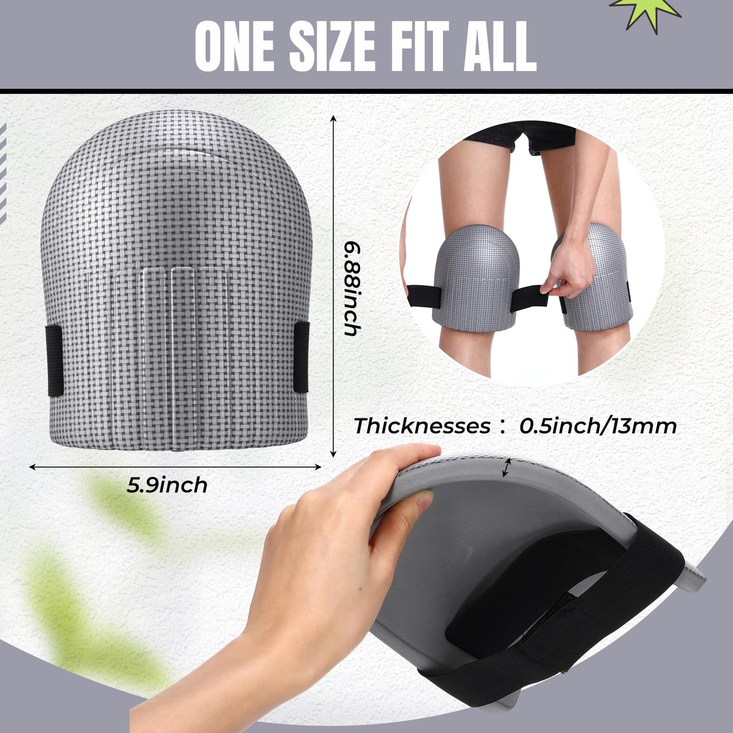 WinnerWhy Gardening Knee Pads for Women and Men Lightweight Waterproof Foam Knee Pads for Gardening and Housework with Adjustable Hook'n'Loop Straps(Grey)
