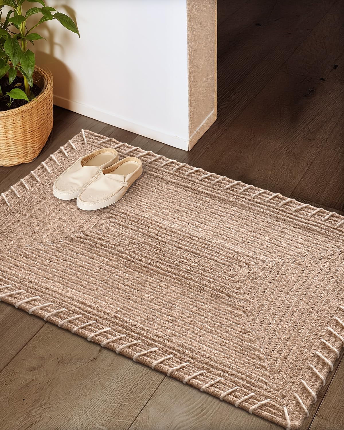 Color&Geometry Handwoven Jute Entry Rug - Natural Textured Front Door Mat 32"x48", Non-Slip Durable & Eco-Friendly Doormat for High-Traffic Entrance, Rustic Farmhouse Welcome Mat, Jute Sand