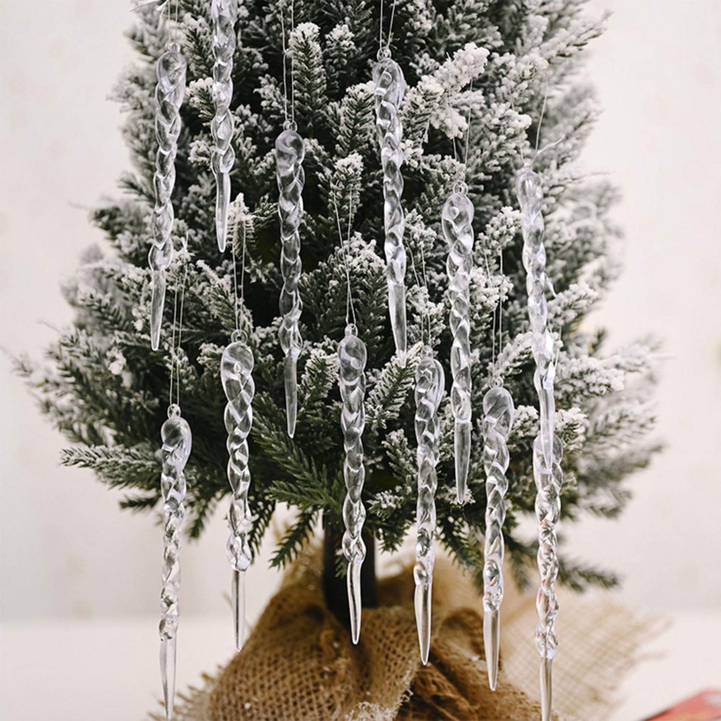 MIAO JIN 48 Pcs Plastic Hanging Icicles Drop Ornament for Christmas Tree Wedding Party Decorations (Transparency)