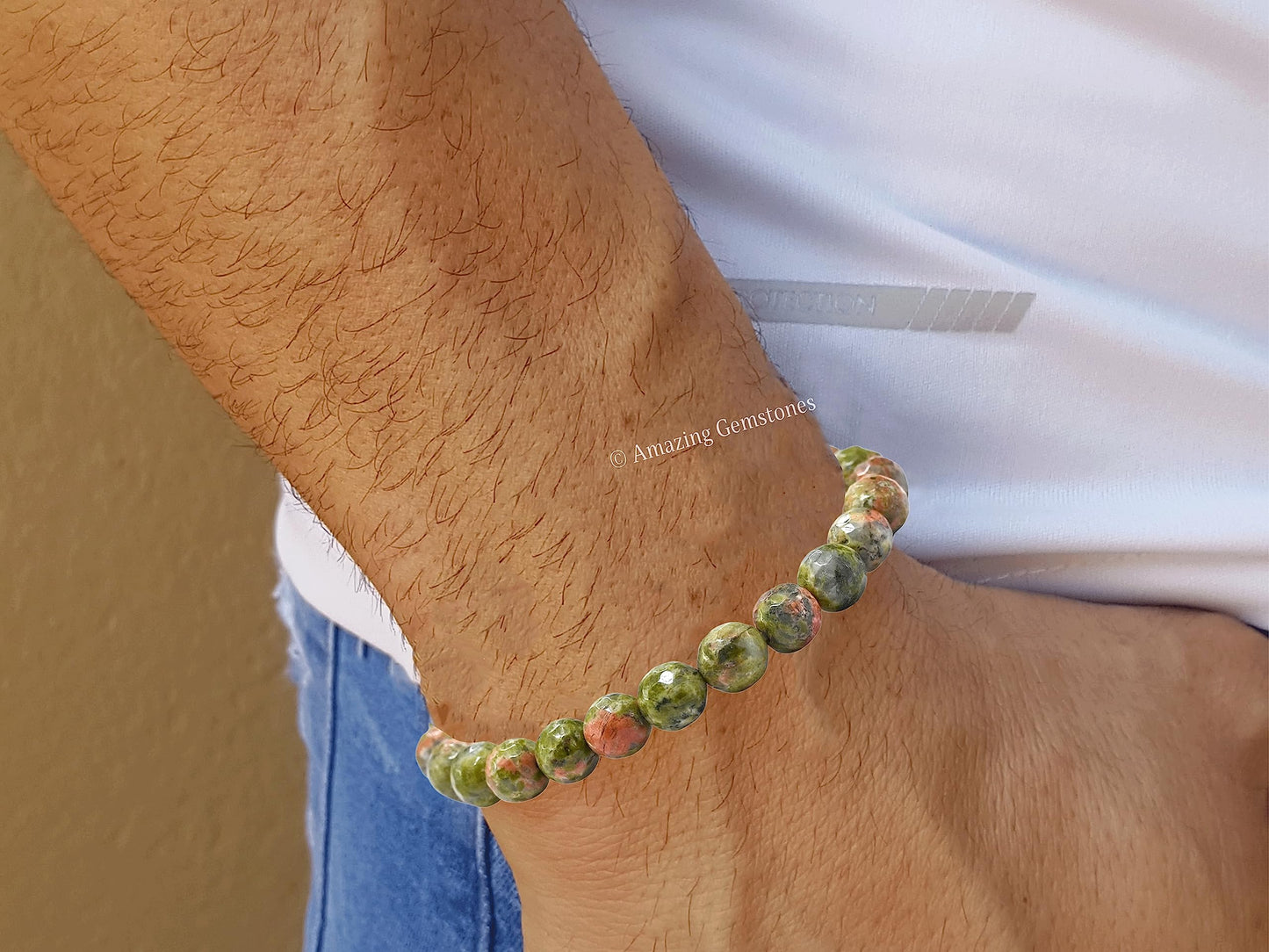 Amazing Gemstone Unakite Bracelet for Women - Chakra Mens Bracelet Protection Crystals and Healing Stones - Blessing Spiritual Meditation Stocking Stuffers (Faceted Beaded Bracelet, Adjustable)