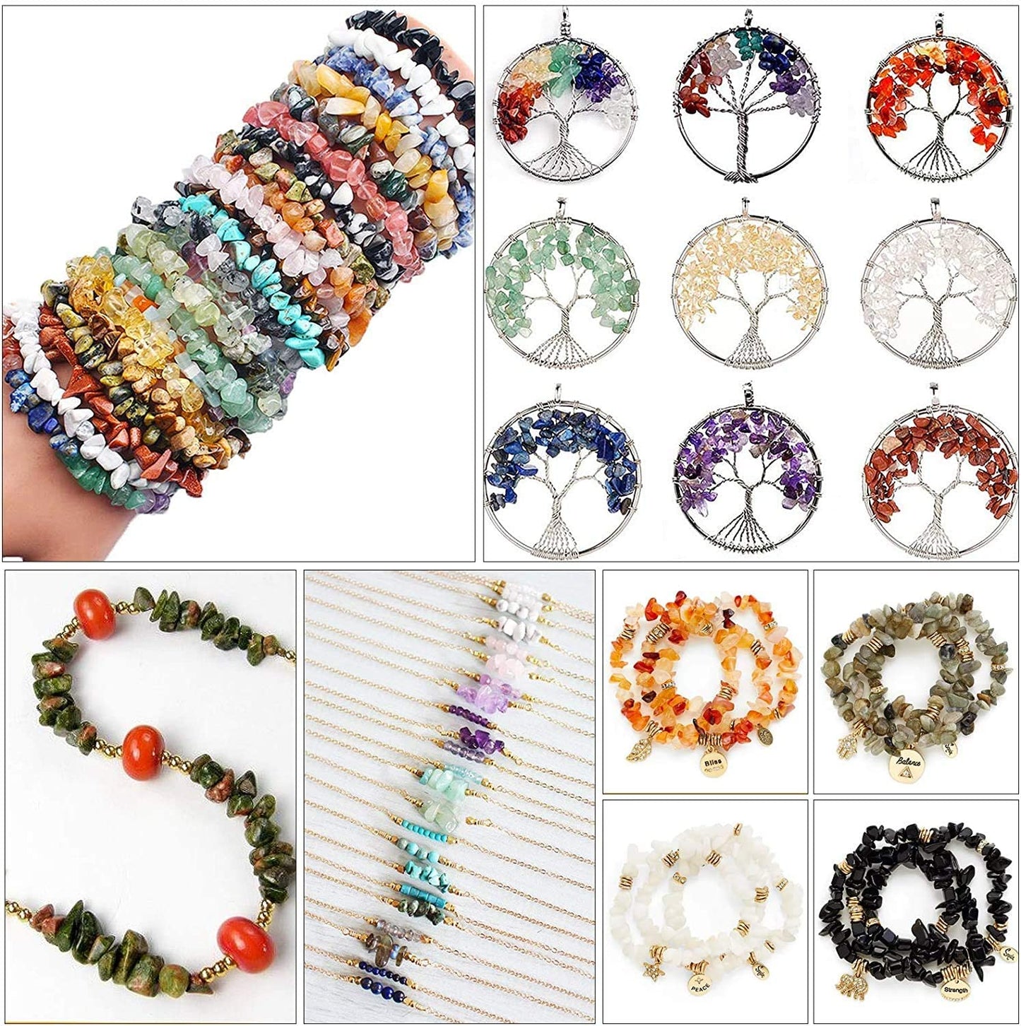 500 pcs Natural Chip Stone Beads, Hot Multicolor 5-8 mm Irregular Gemstones Healing Crystal Loose Rocks Bead Hole Drilled for Jewelry Making Bracelet