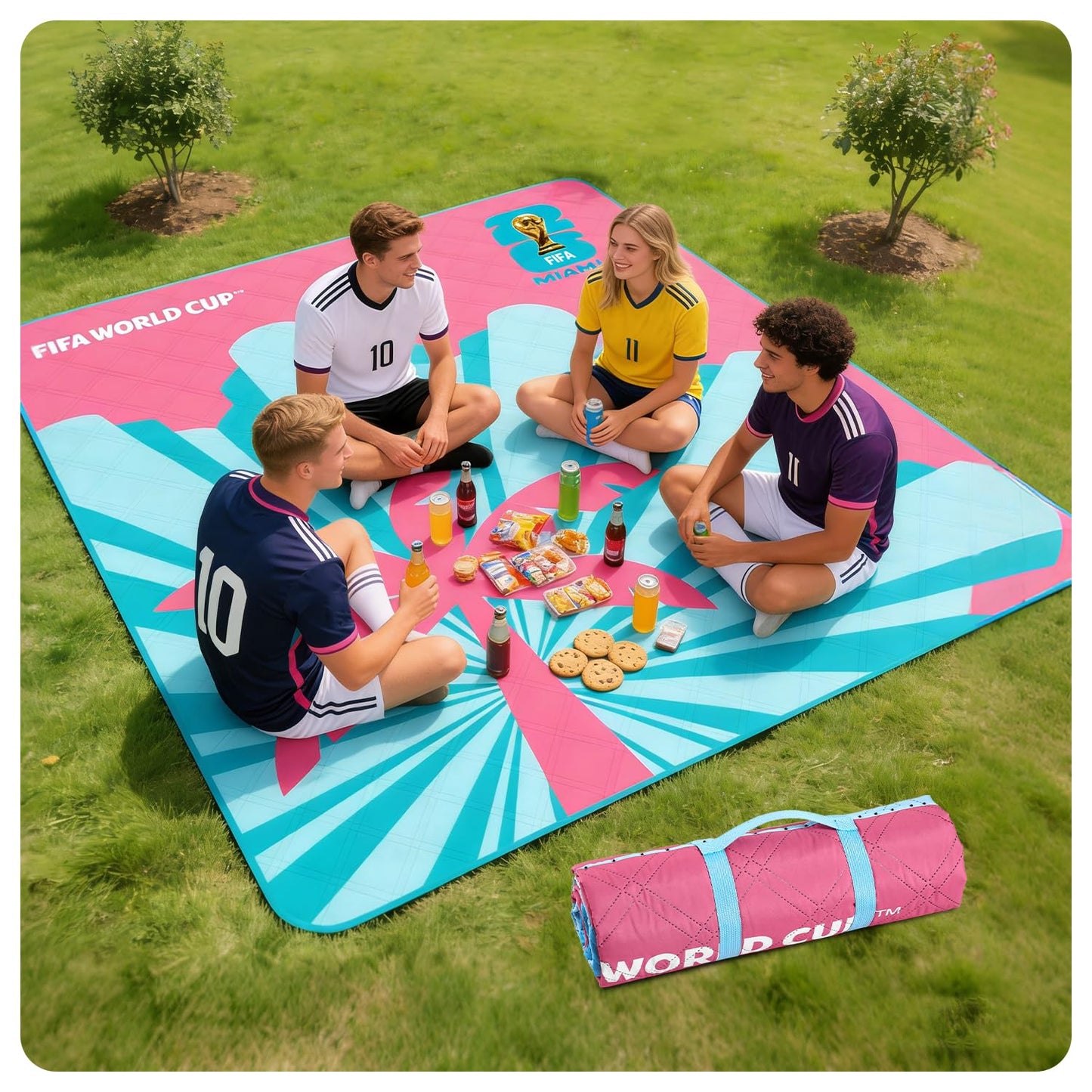 MESUCA FIFA World Cup 2026 Outdoor Trophy Picnic Blanket - Official FIFA World Cup 2026 Merchandise - 75"x80"Extra Large Waterproof Picnic Mat - Foldable Beach Blanket for Outdoor, Camping, Party
