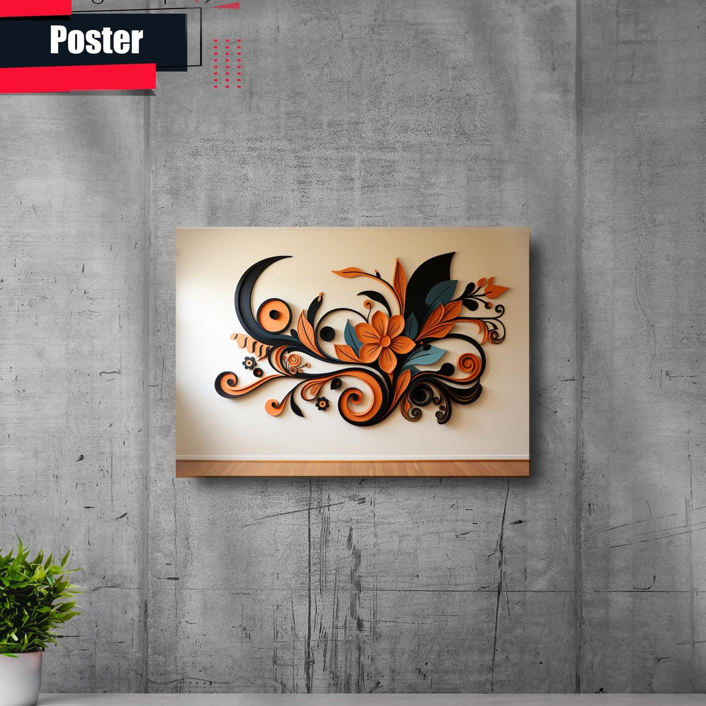 Scandinavian Folk Art, Black and Beige Abstract Botanical Wall Art for Scandinavian Home Decor, poster, Wall Decor