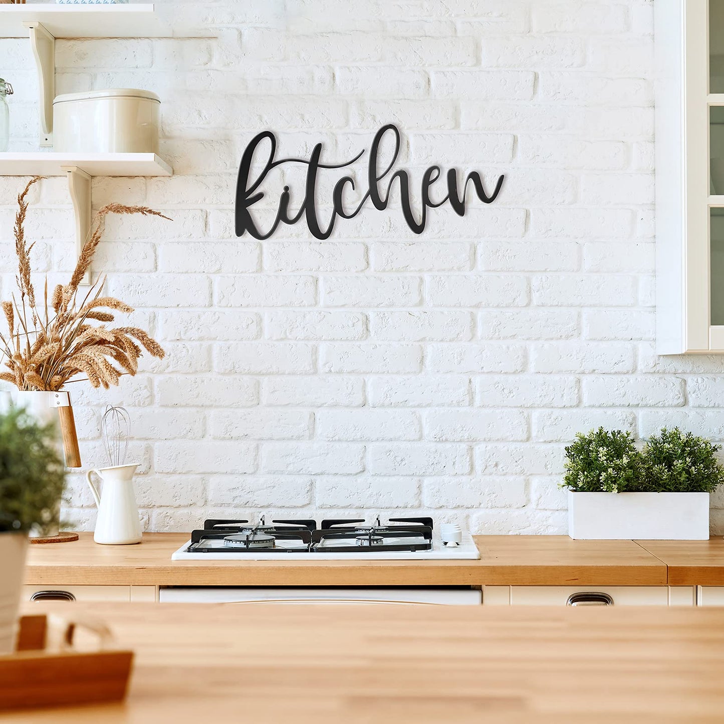 Maxdot Kitchen Metal Cutout Sign Word Wall Decor Farmhouse Kitchen Metal Word Wall Art Sign for Home Dining Room Restaurant,15.7 x 6.7 Inch (Black)