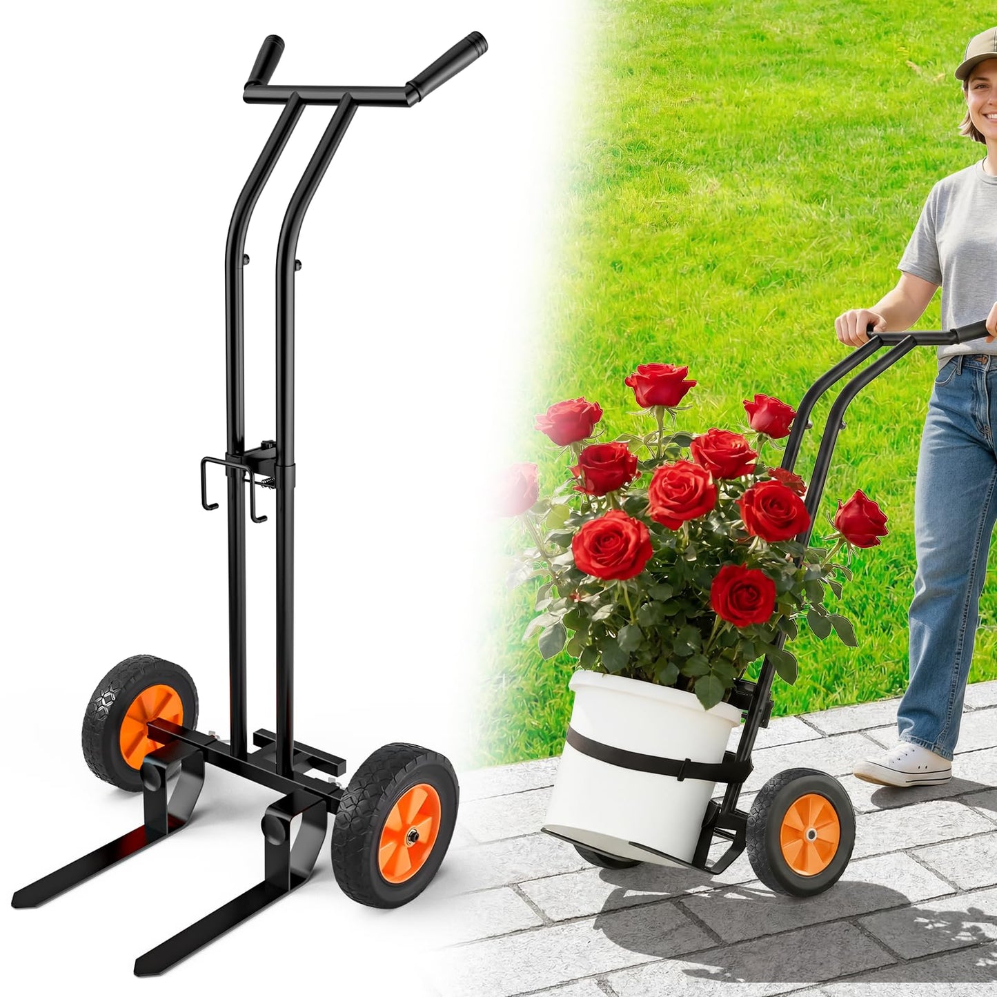 Koknows Heavy Duty Plant Dolly with Wheels, Adjustable Plant Caddy Pot Mover, No-Bend Rolling Garden Trolley with Suction Cups & Strap for Indoor Outdoor Planters, Black