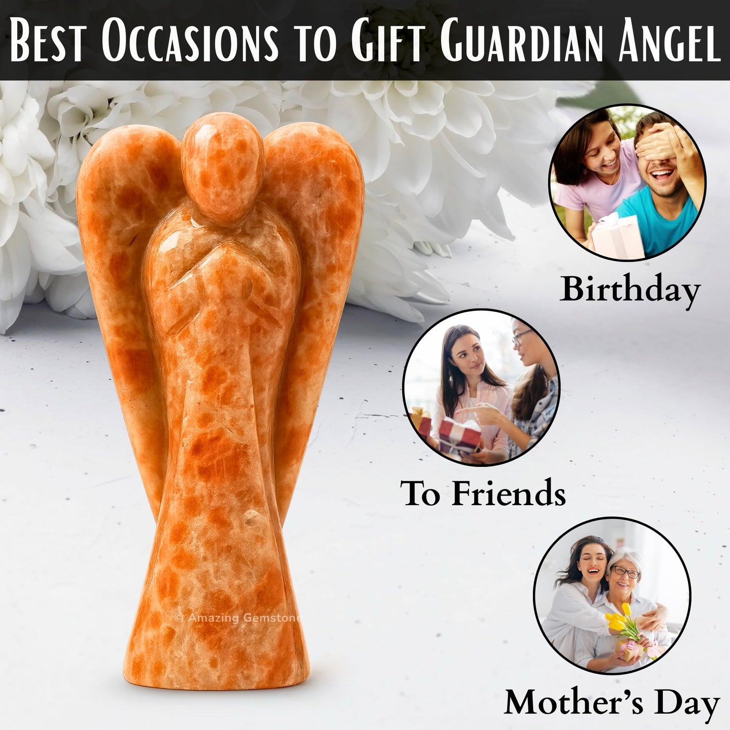 Amazing Gemstone Sunstone Angel - Sunstone Crystal Angel and Pocket Guardian Angel Crystal Figurines (3 inches)