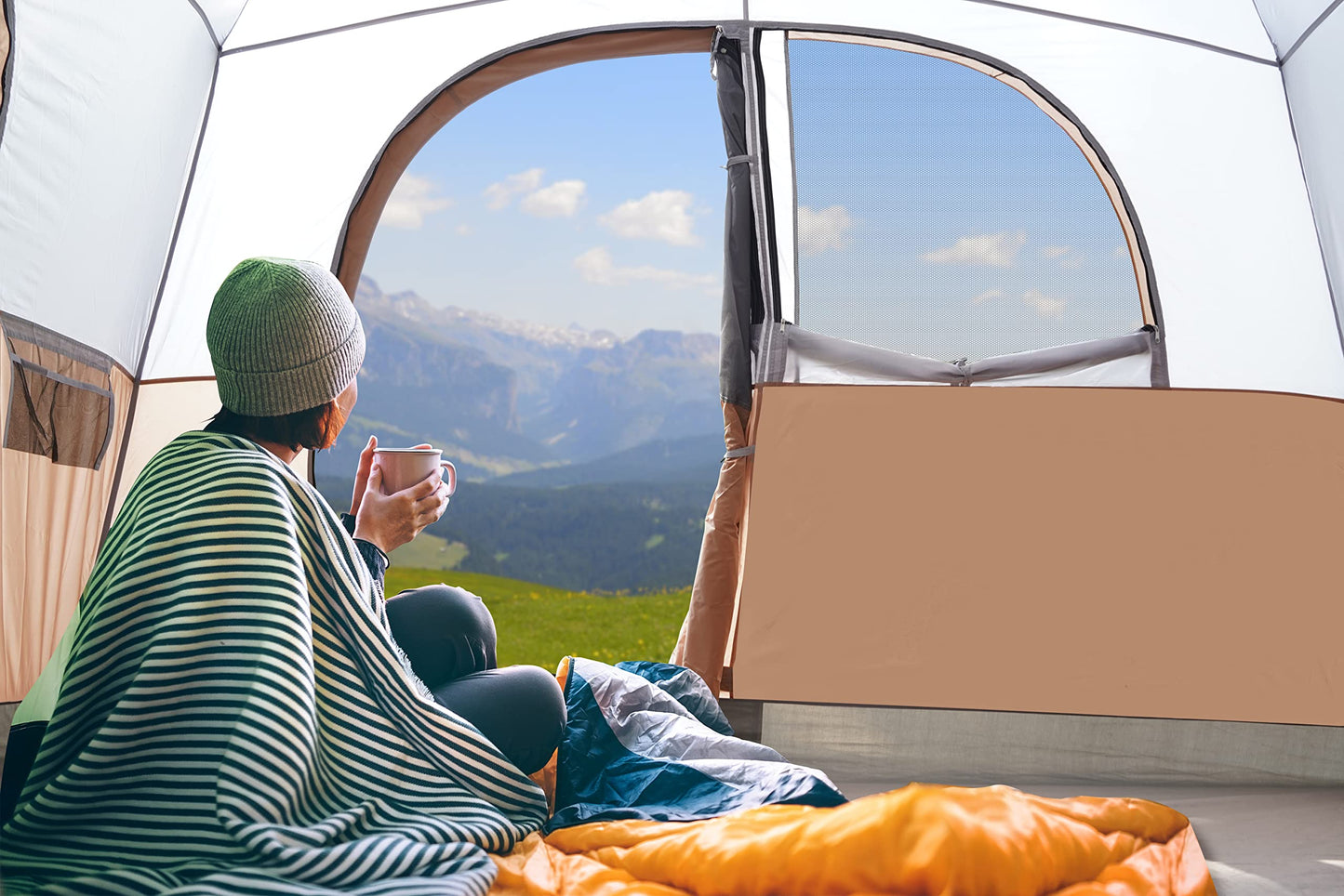 UNP 6 Person Tent for Camping, Easy Setup Cabin Tent Waterproof Windproof Family Camping Tent 1 Mesh Door & 5 Large Mesh Windows 10'X9'X78in(H)