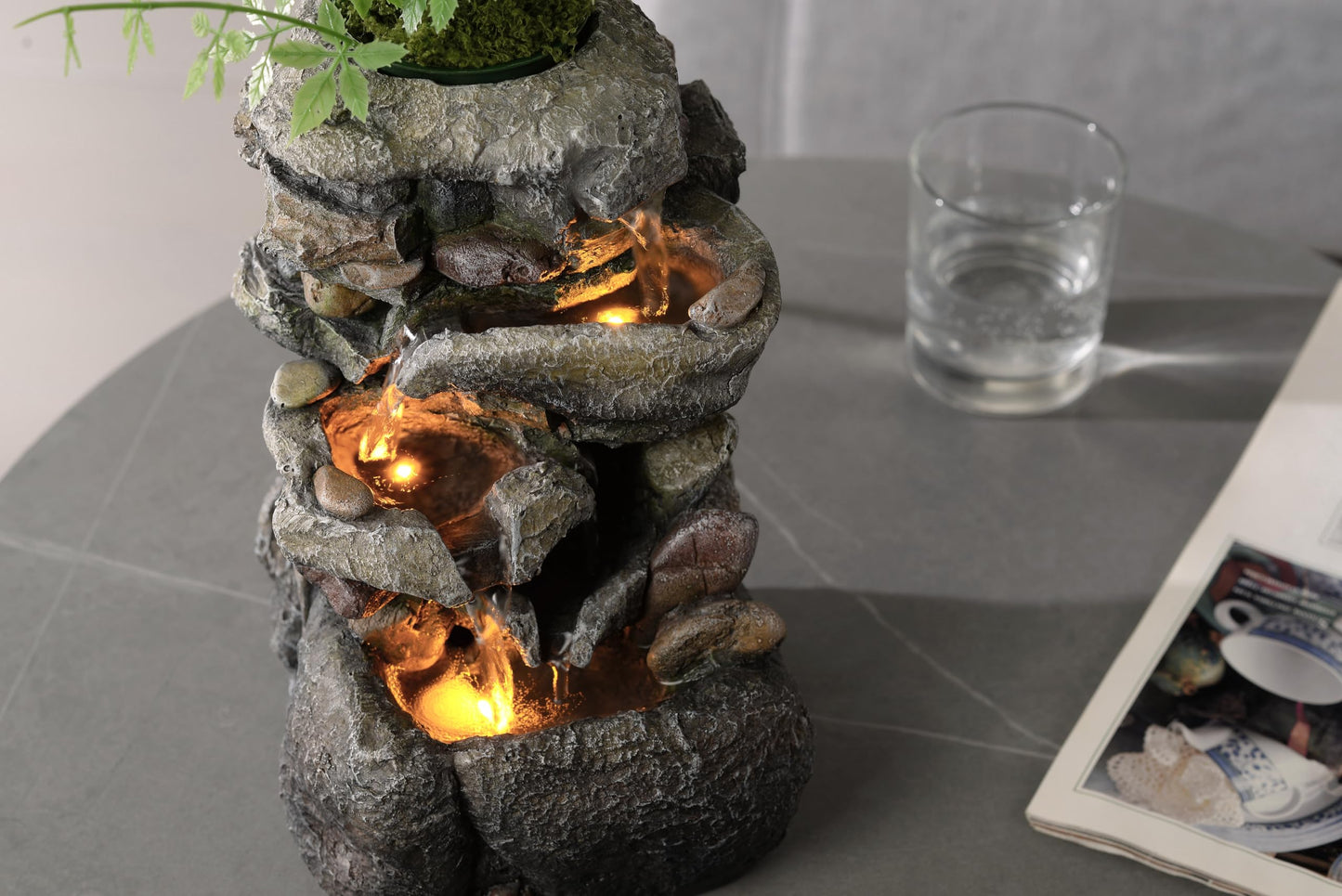 Tolevoit Tabletop Water Fountain with LED Lighting for Indoor Decor and Ambiance Relaxation Soothing Sound Waterfall Indoor Zen Relaxation for Office Home Decorations Growing Plants by Yourself