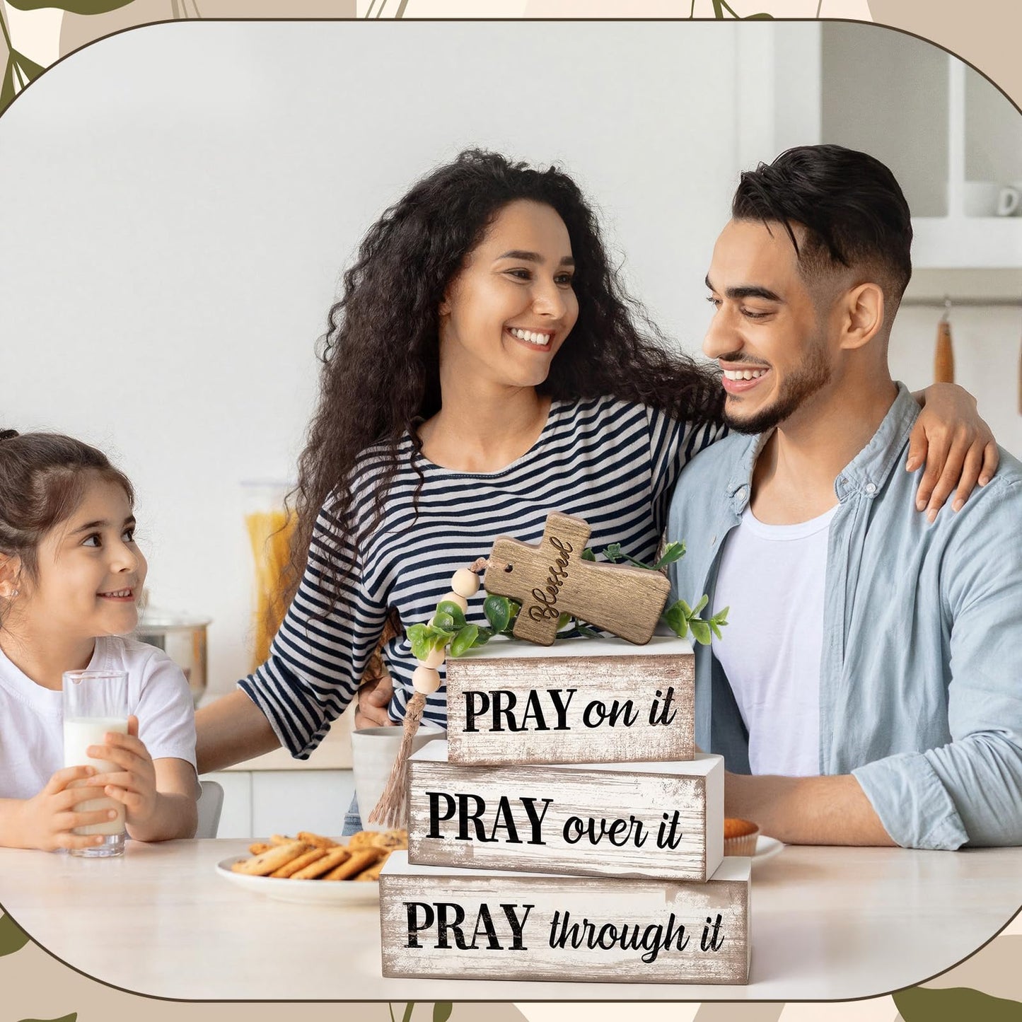 Moucuny 4 Pcs Christian Table Decor Wooden Cross Wooden Bible Verse Sign Inspirational Religious Christian Centerpiece Pray Block Signs Farmhouse Table Decoration for Mother's Day