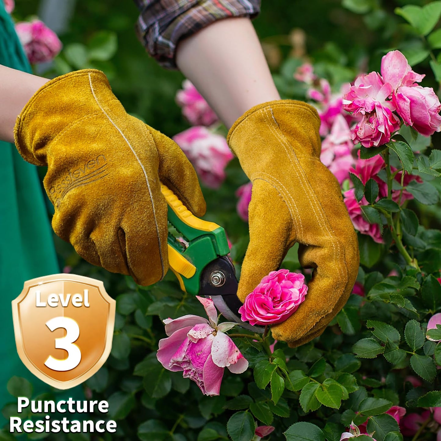 Leather Gardening Gloves for Men Women: Thorn Proof Cowhide Work Gloves with Reinforced Palm, Puncture Resistant Breathable Durable for Yard Work Rose Pruning, Farming, Construction Heavy Duty