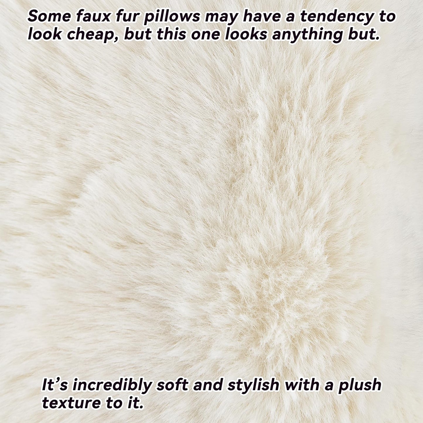 AmHoo Pack of 2 Throw Pillow Covers 3D Dense Faux Rabbit Fur Cozy Super Soft Fuzzy Set Case Cushion for Couch Sofa Bedroom 22 x 22-Inch Cream White