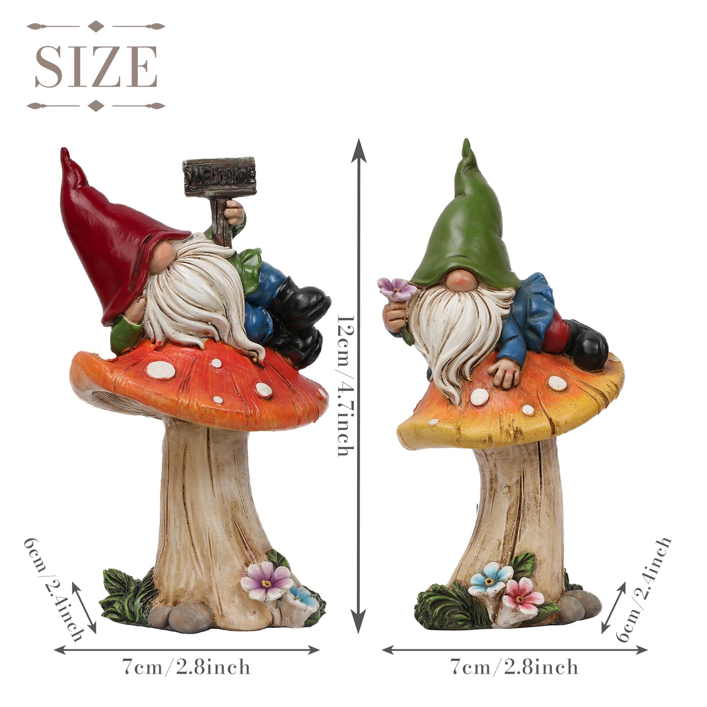 TERESA'S COLLECTIONS Garden Gnomes on Mushroom, Set of 2 Cute Resin Gnome Statues for Yard, Outdoor Patio Porch Lawn, Ideal Gift for Dad Mom Birthday, Outside Decor Housewarming Gifts