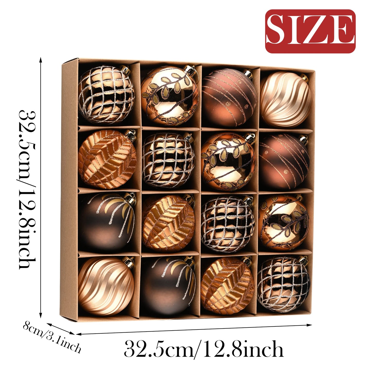 Valery Madelyn Luxurious Copper Gold Christmas Ball Ornaments, Shatterproof Christmas Tree Ornaments for Xmas Decoration (2 Items Bundle